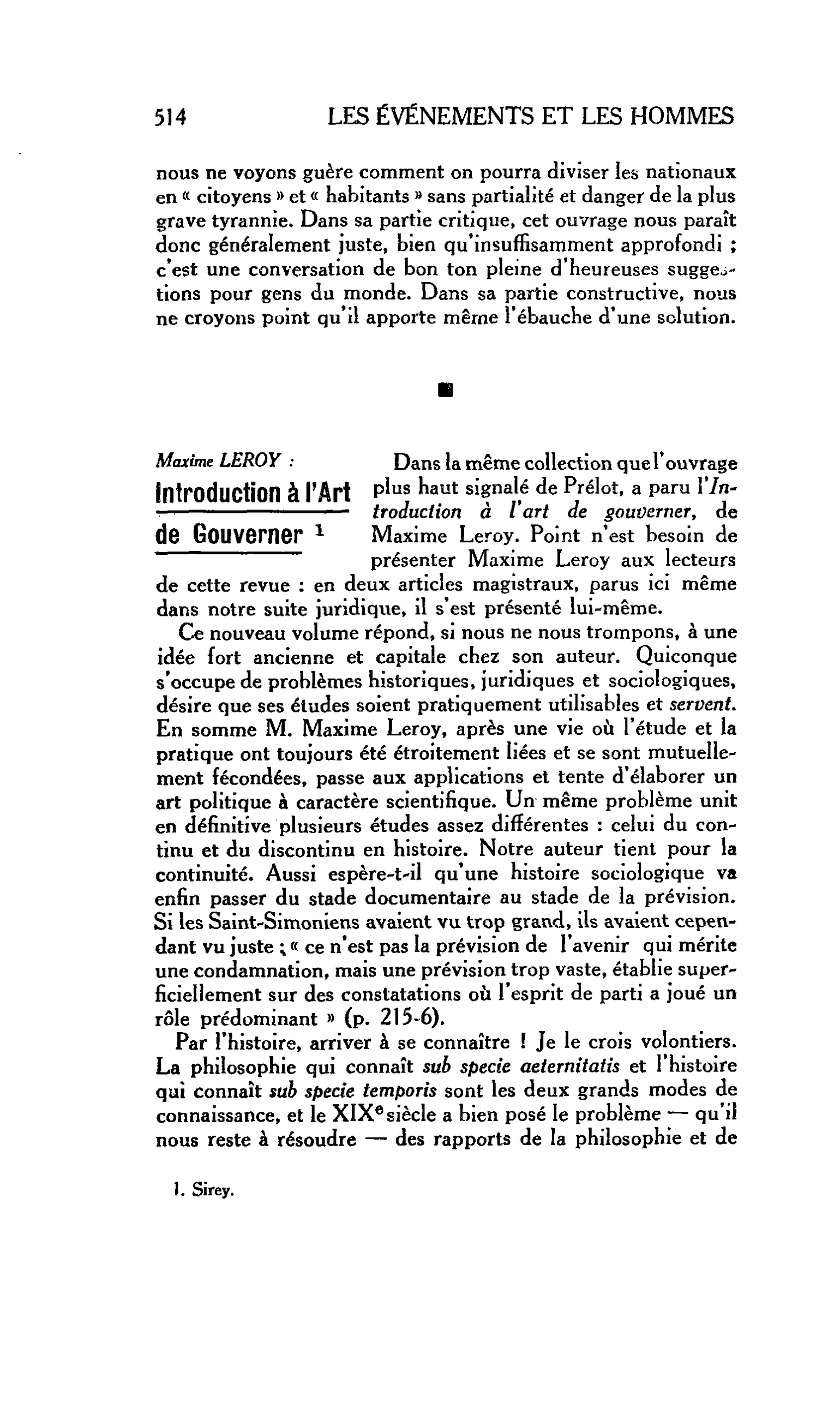 La Cité. Maxime Leroy : Introduction à l’Art de Gouverner
