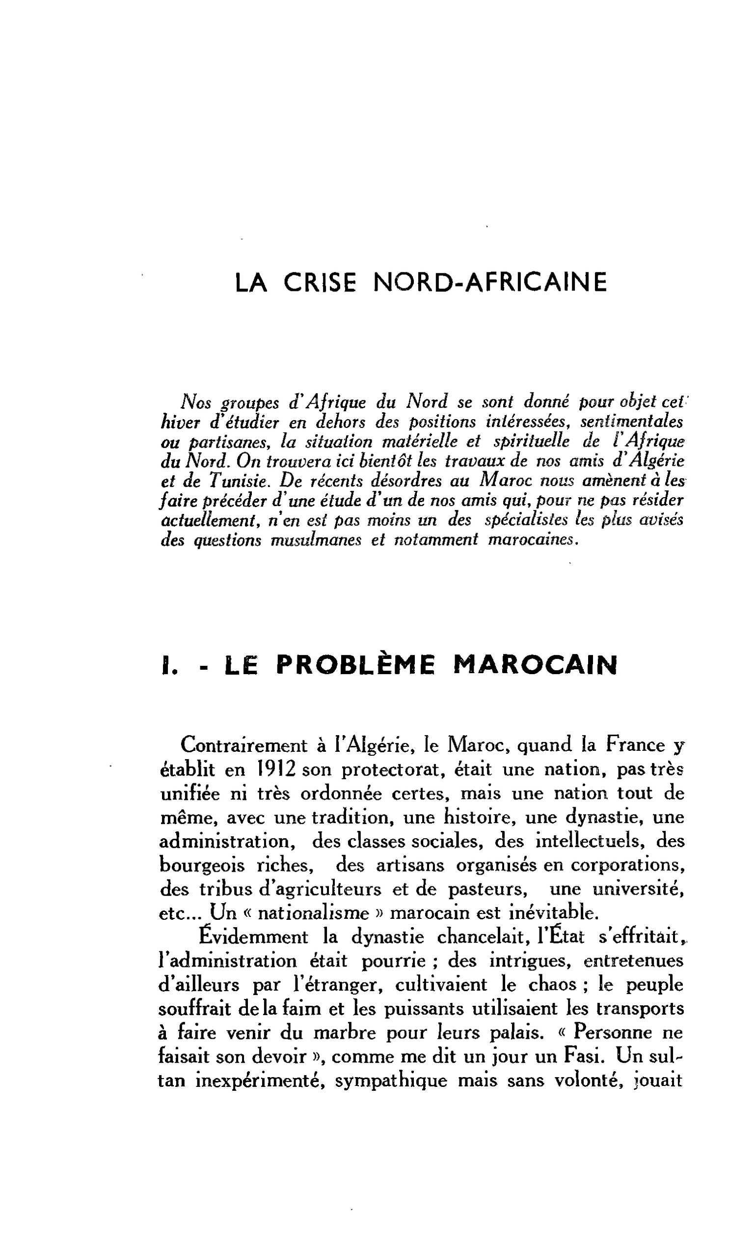 LA CRISE NORD-AFRICAINE