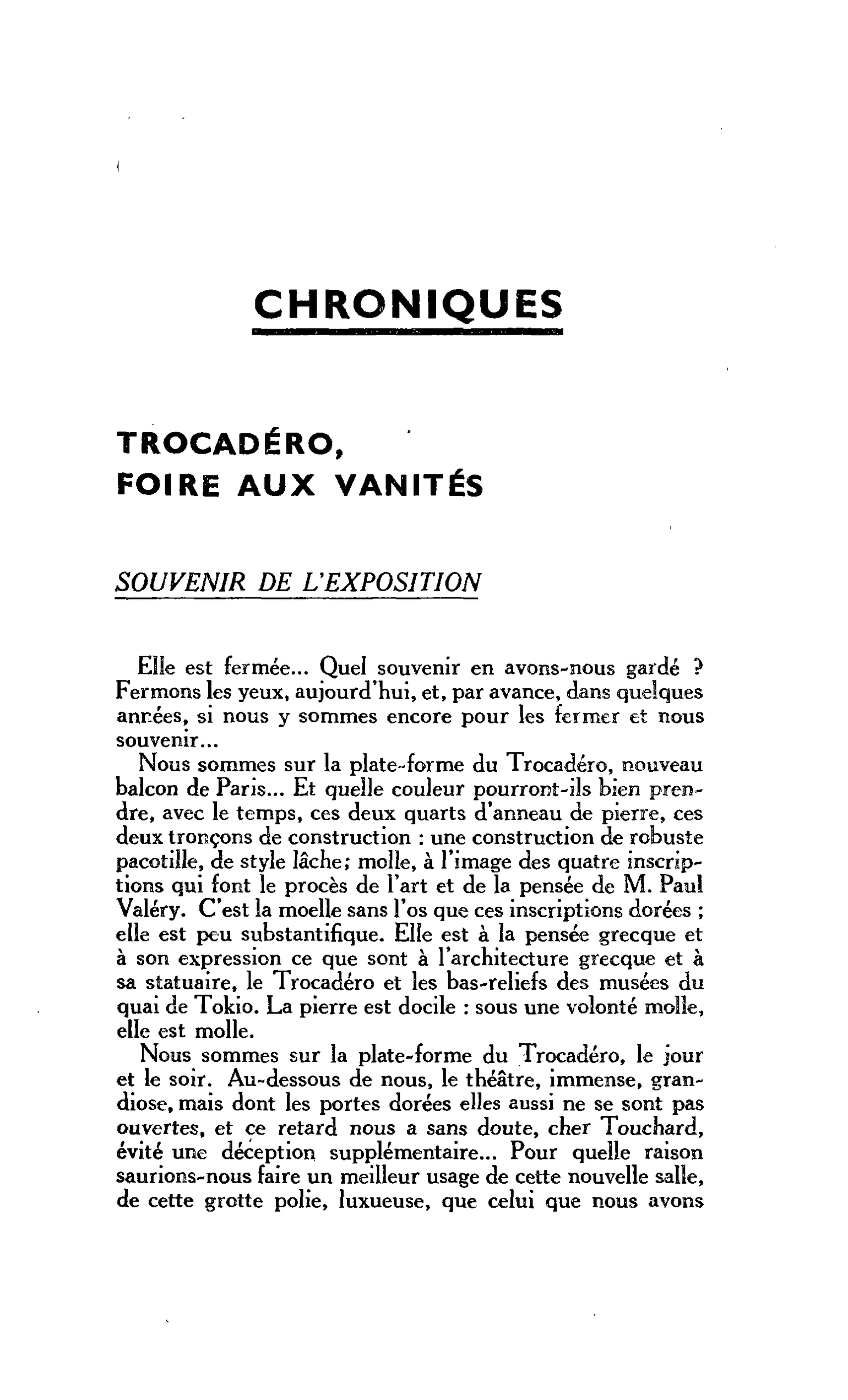 TROCADÉRO, FOIRE AUX VANITÉS SOUVENIR DE L’EXPOSITION