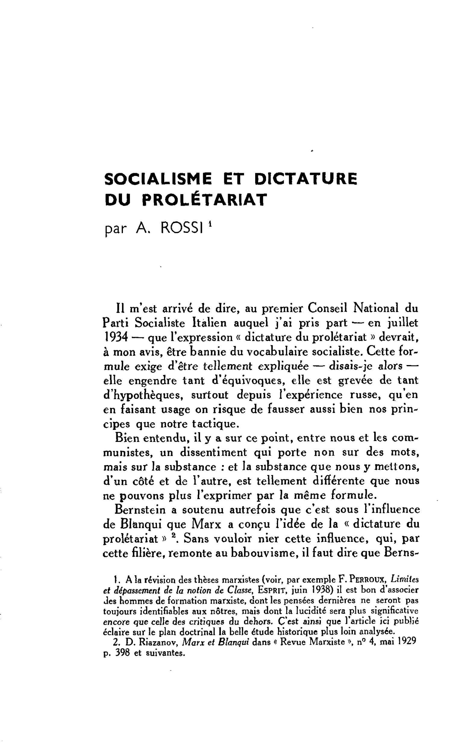 SOCIALISME ET DICTATURE DU PROLÉTARIAT