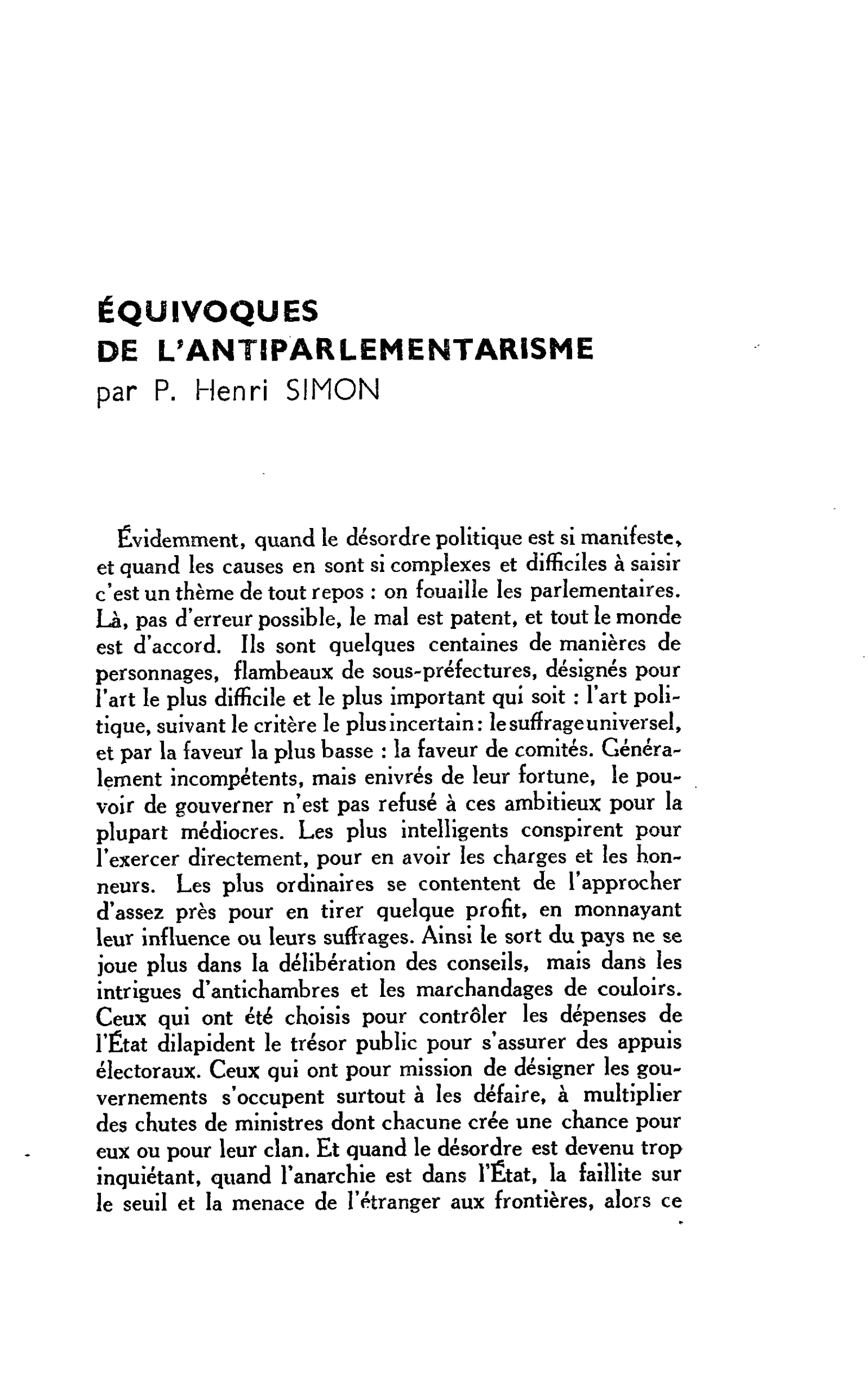 Équivoques de l’antiparlementarisme
