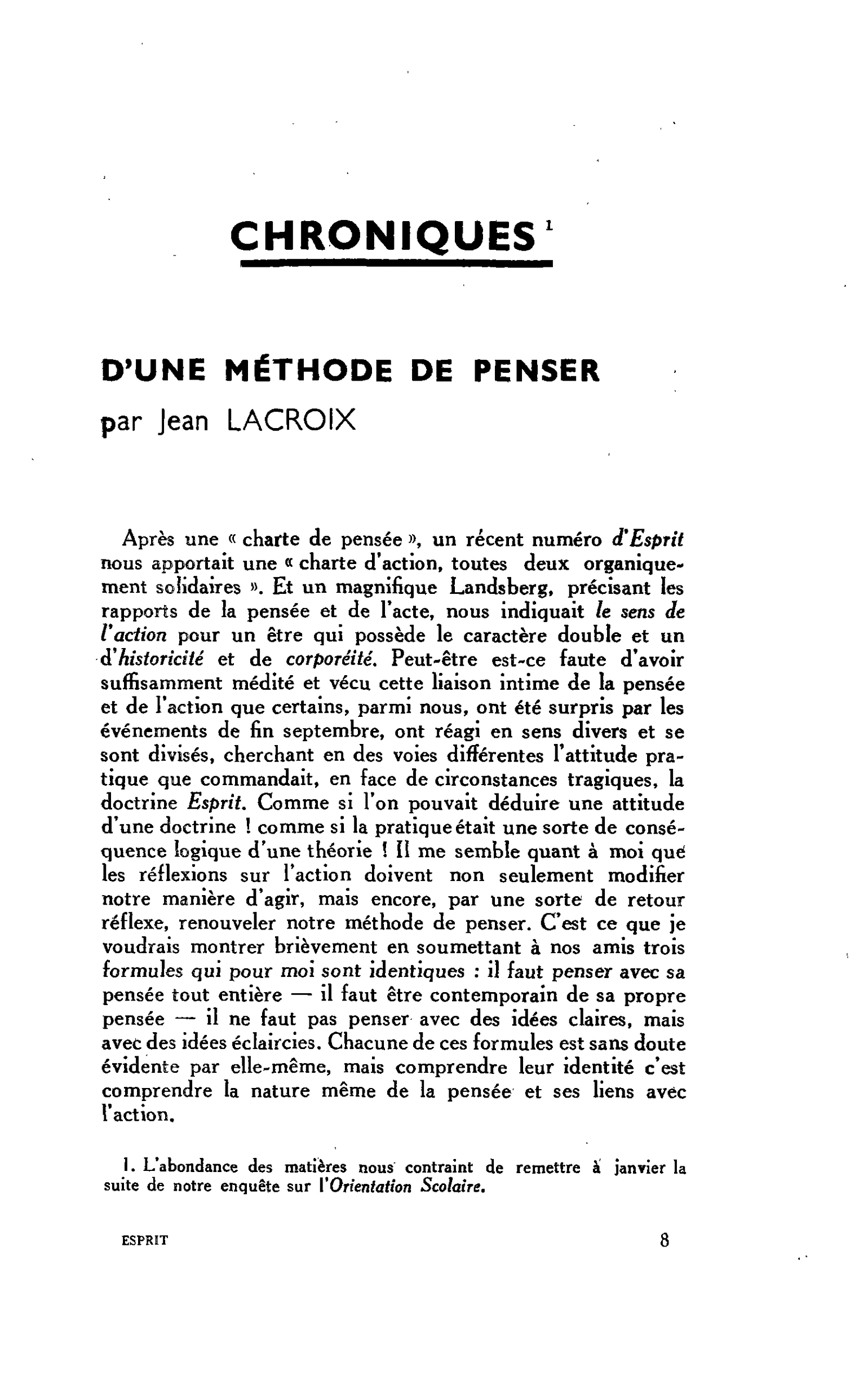 Chroniques d’une méthode de penser