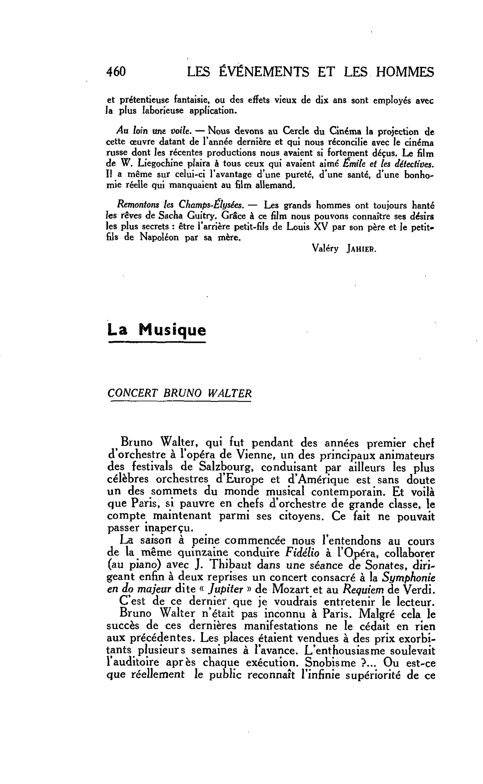 LES ARTS : La Musique. CONCERT, BRUNO WALTER