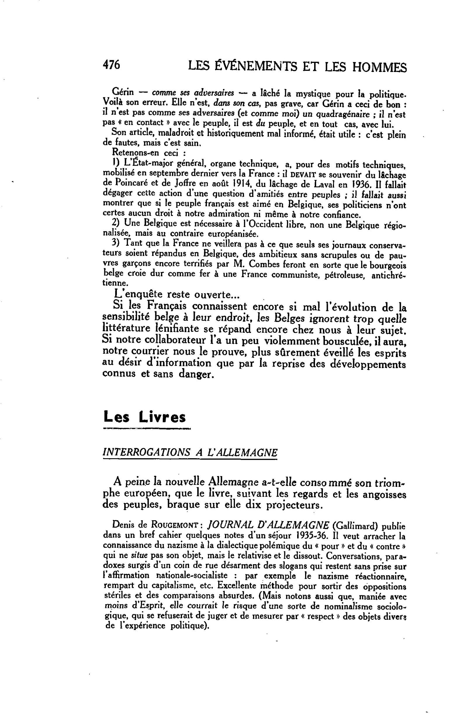 LA CITÉ. Les Livres : INTERROGATIONS A L’ALLEMAGNE