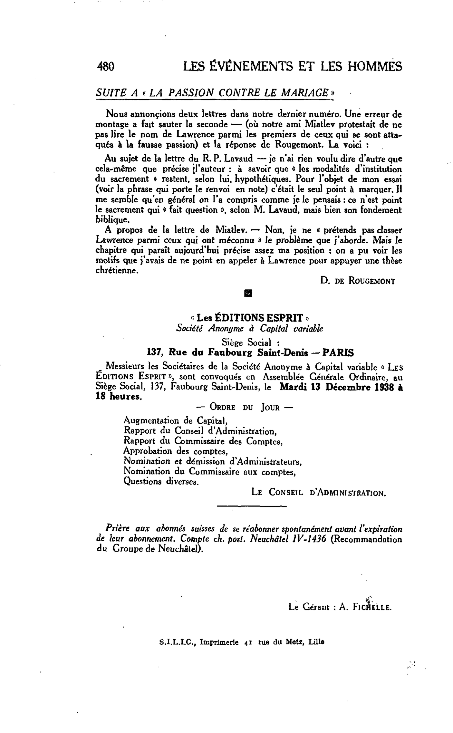 LA CITÉ : SUITE A « LA PASSION CONTRE LE MARIAGE »
