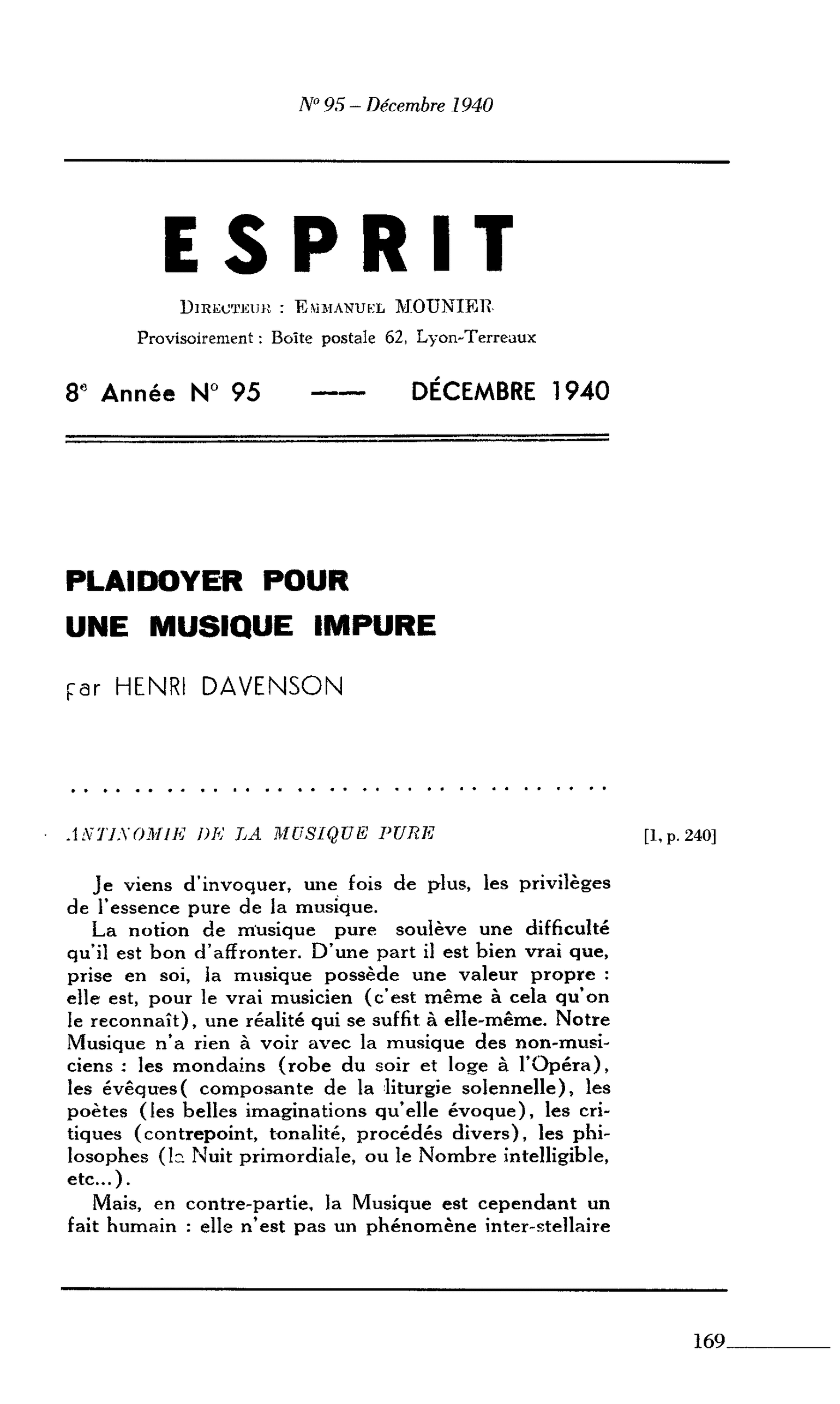 PLAIDOYER POUR UNE MUSIQUE IMPURE