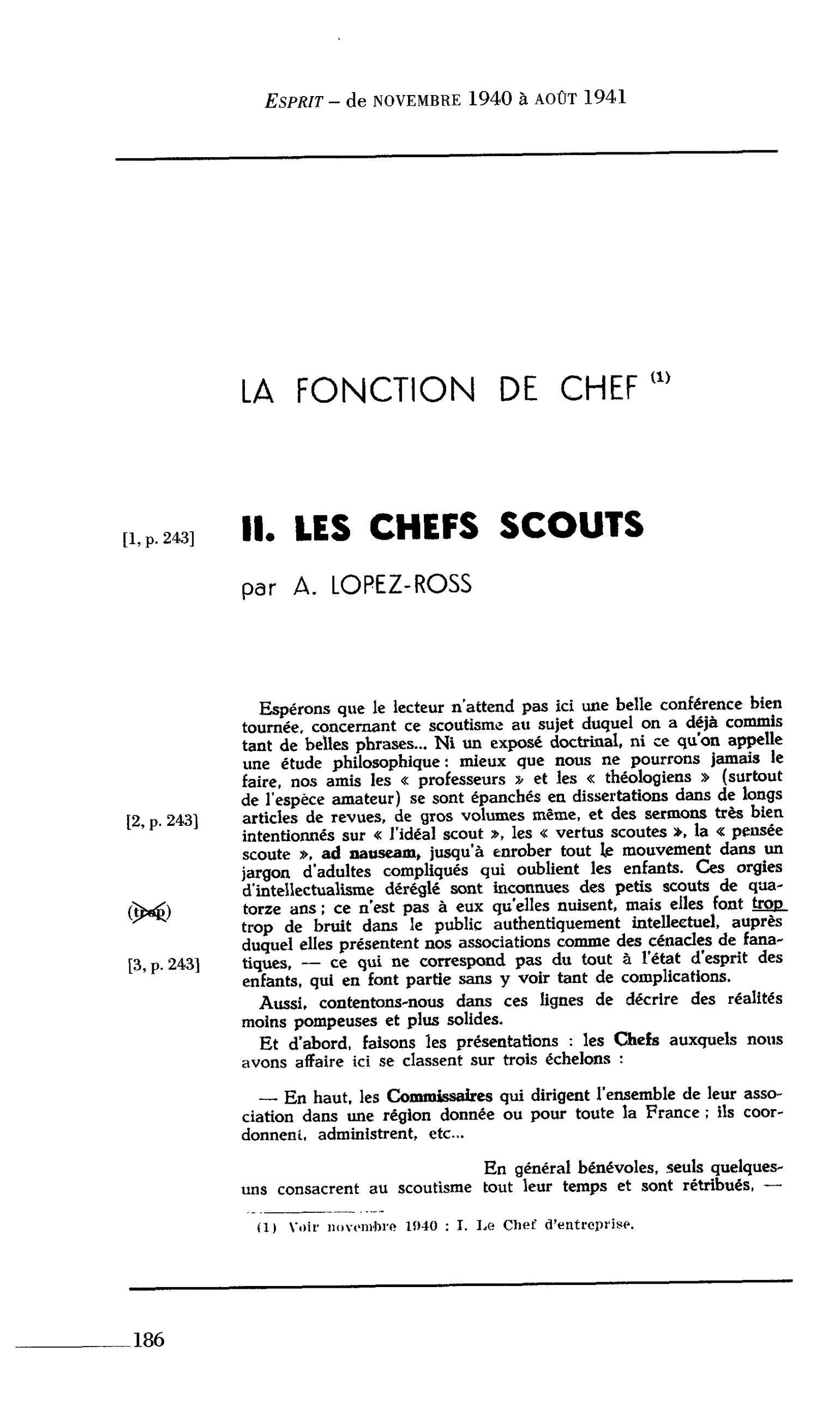 LA FONCTION DE CHEF II. LES CHEFS SCOUTS