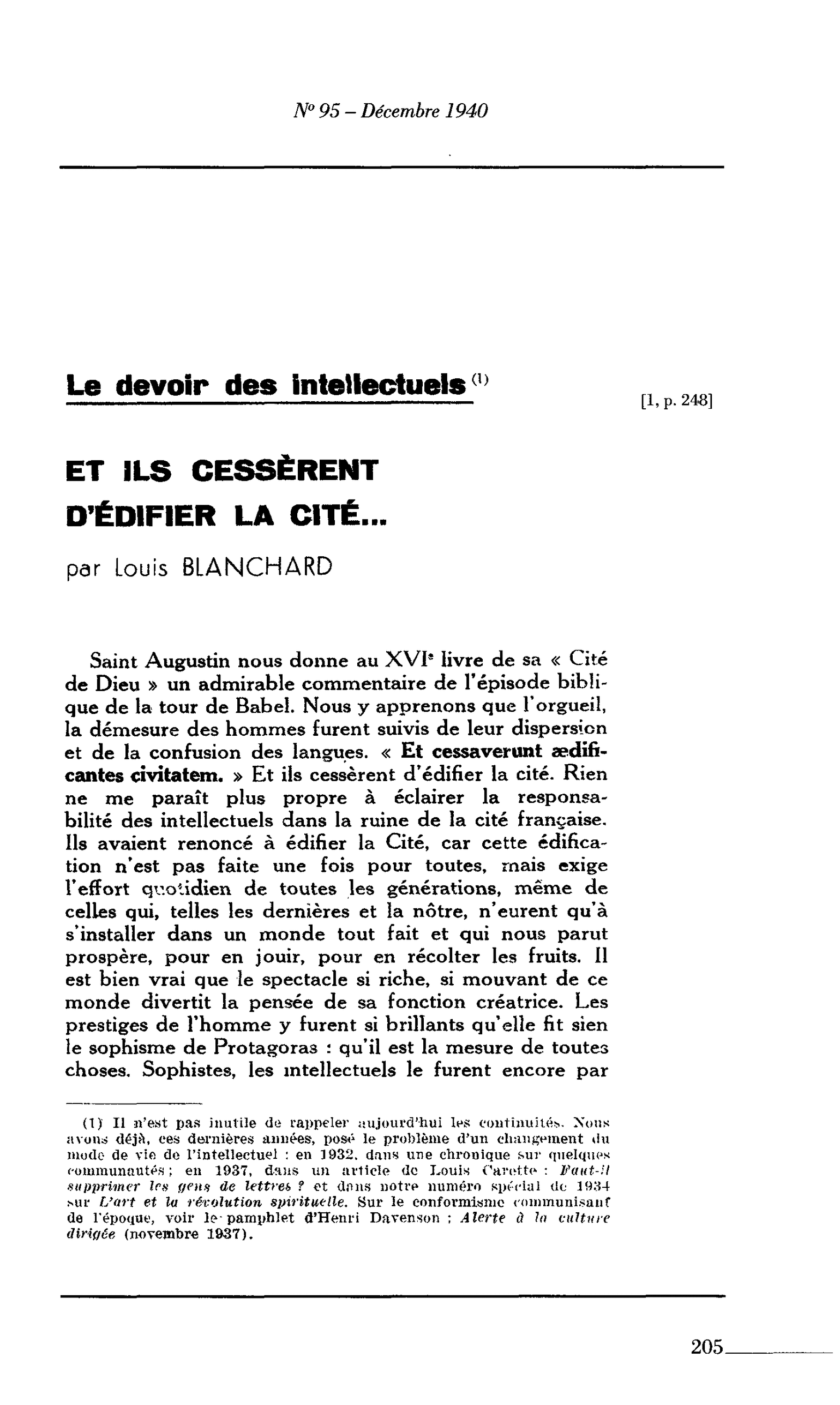 Le devoir des intellectuels : ET ILS CESSÈRENT D’ÉDIFIER LA CITÉ…