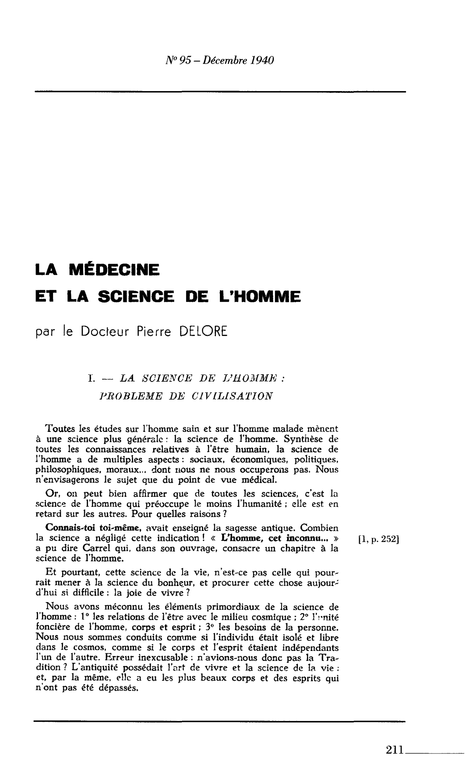 LA MÉDECINE ET LA SCIENCE DE L’HOMME