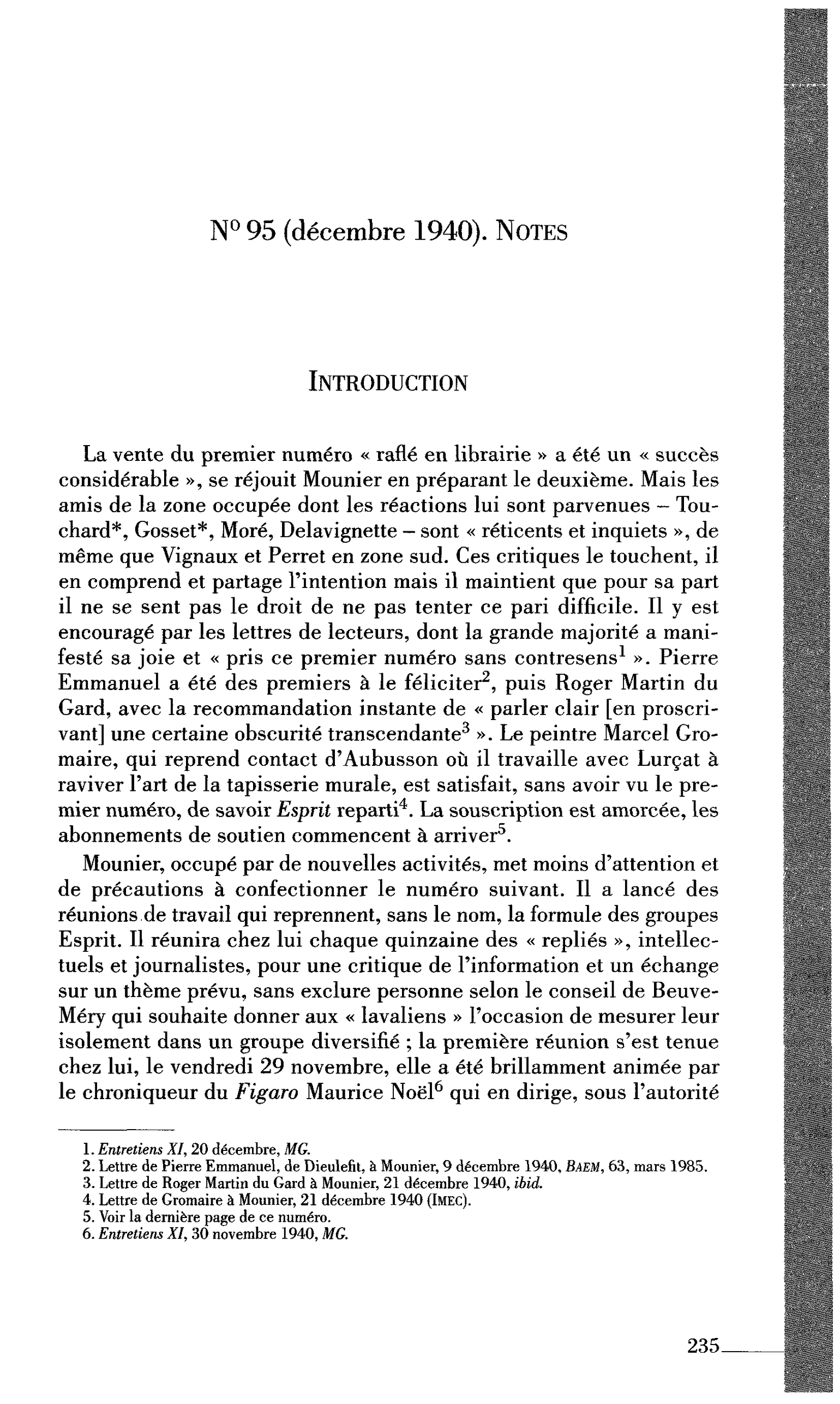 N° 95 (décembre 1940). Notes. Introduction