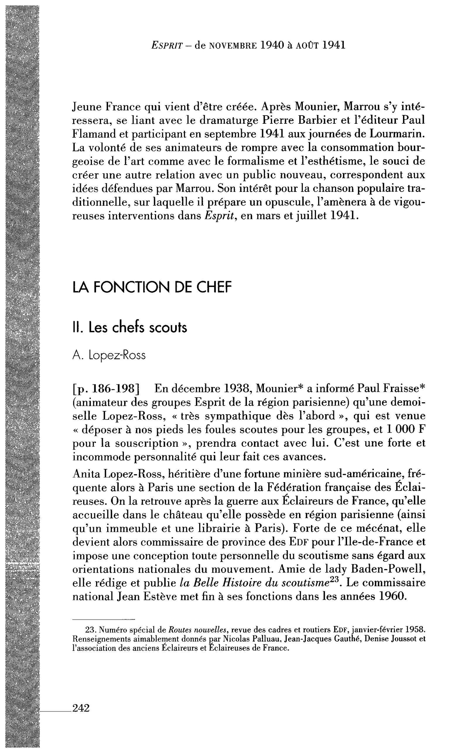 LA FONCTION DE CHEF. II. Les chefs scouts (par Lopez-Ross A.)