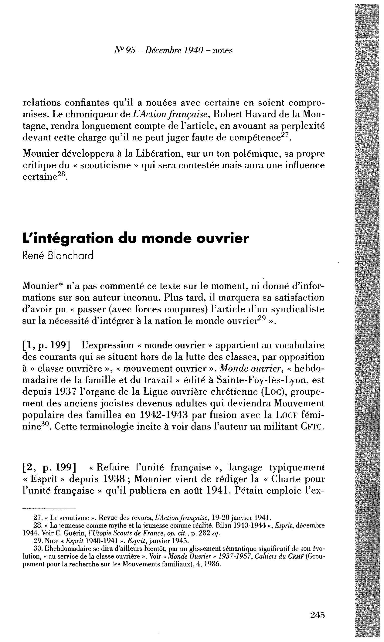 L’intégration du monde ouvrier (par Blanchard René)