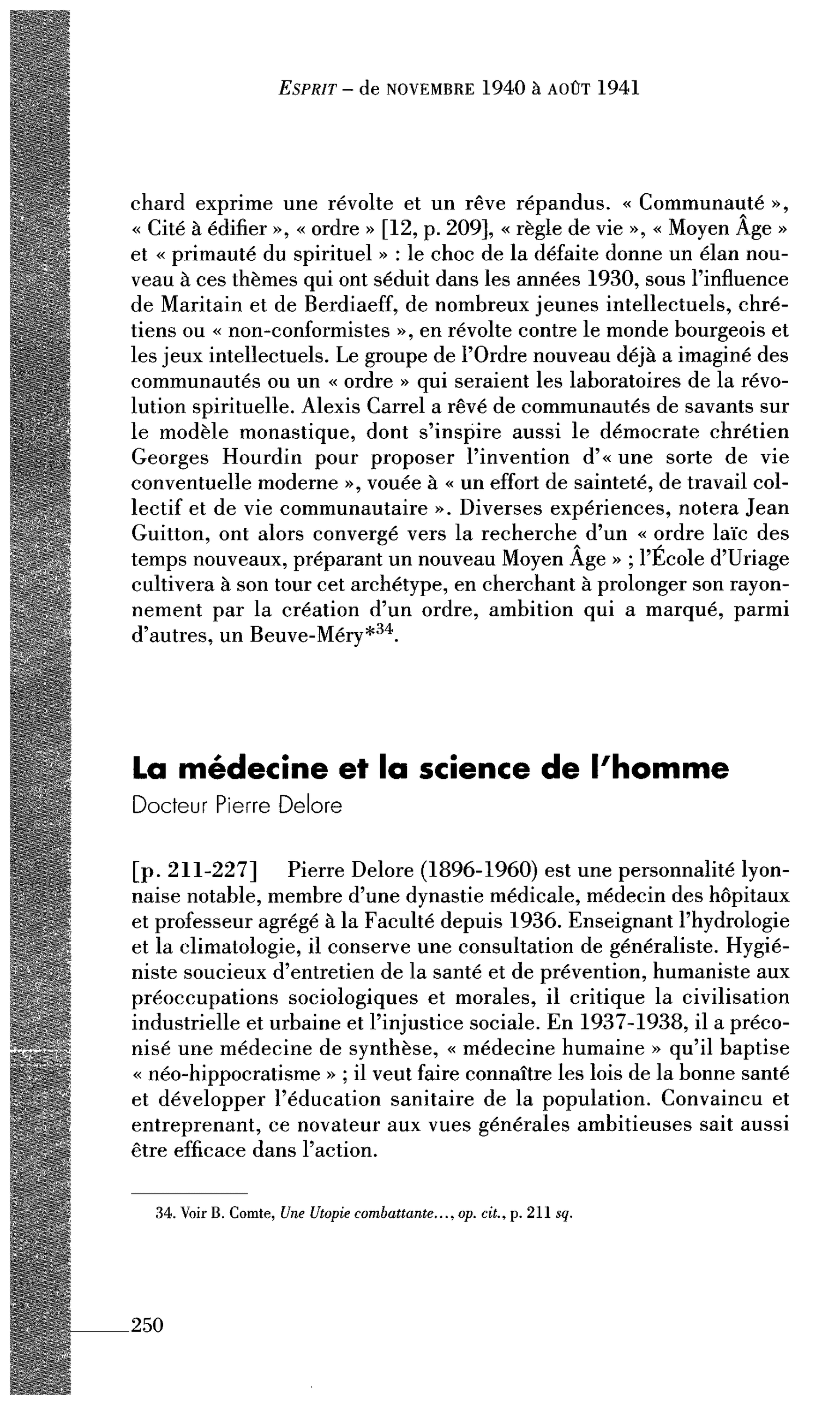 La médecine et la science de l’homme (par Delore Pierre)