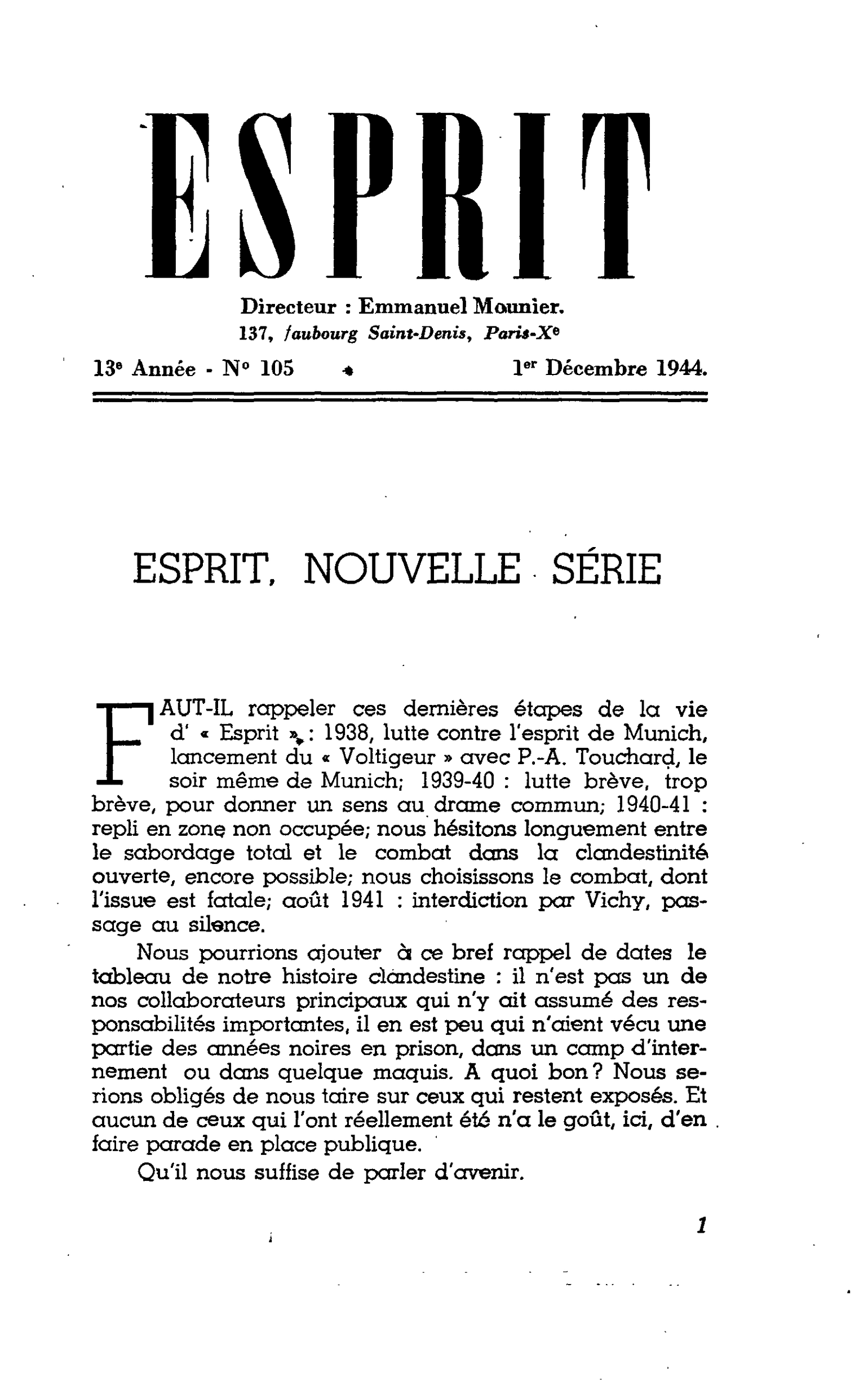 ESPRIT, NOUVELLE SÉRIE