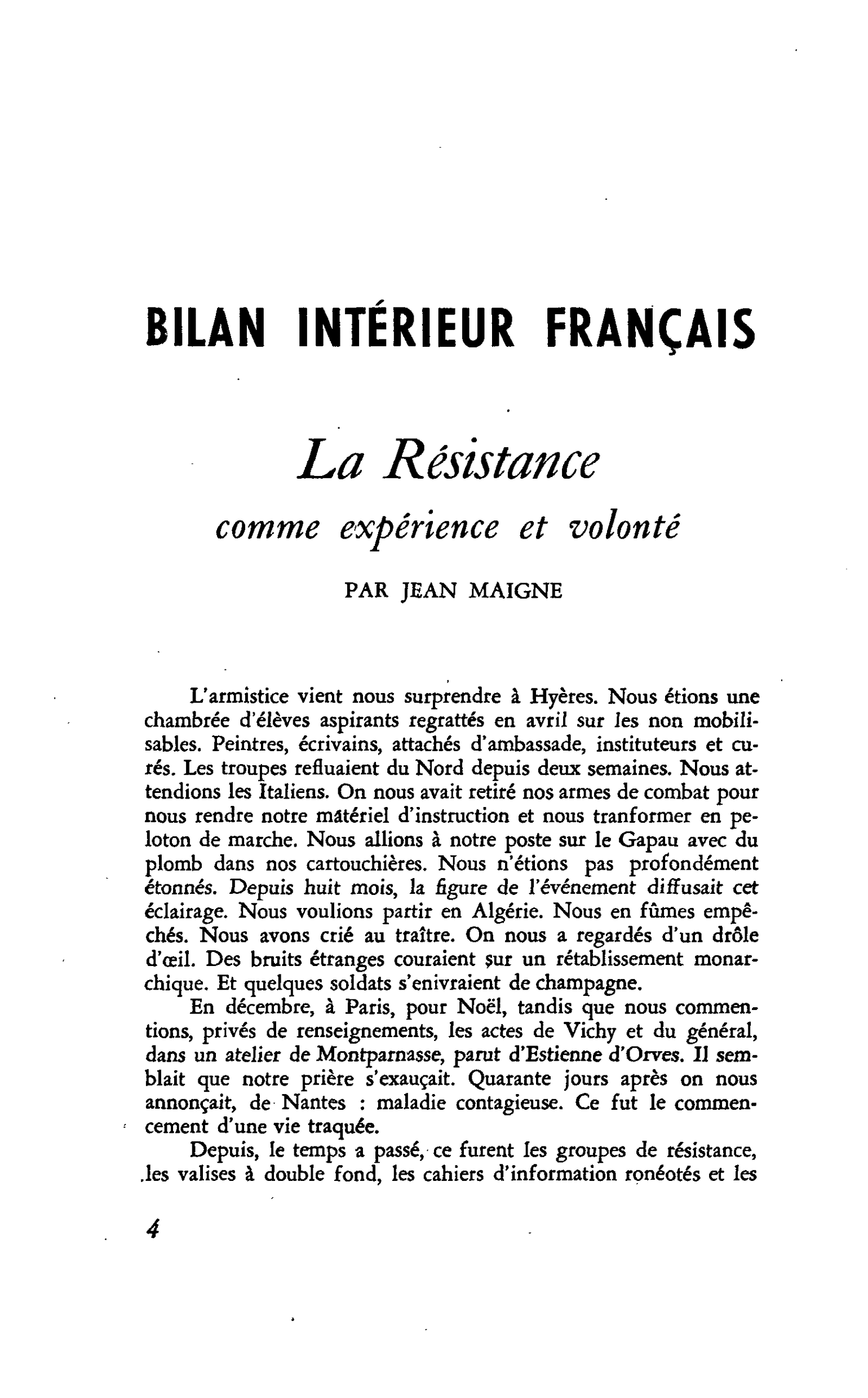 La Résistance comme expérience et volonté