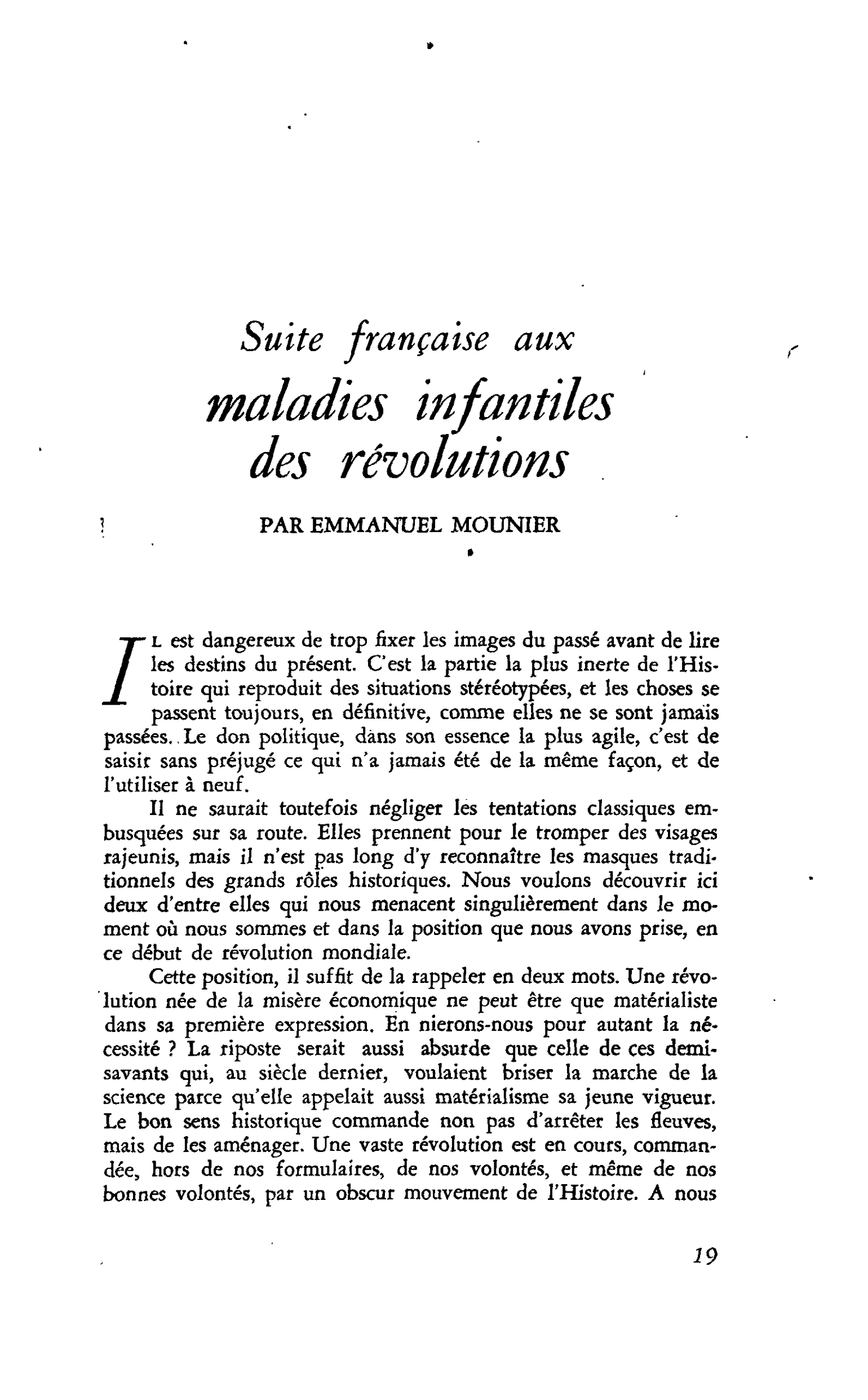 Suite française aux maladies infantiles des révolutions