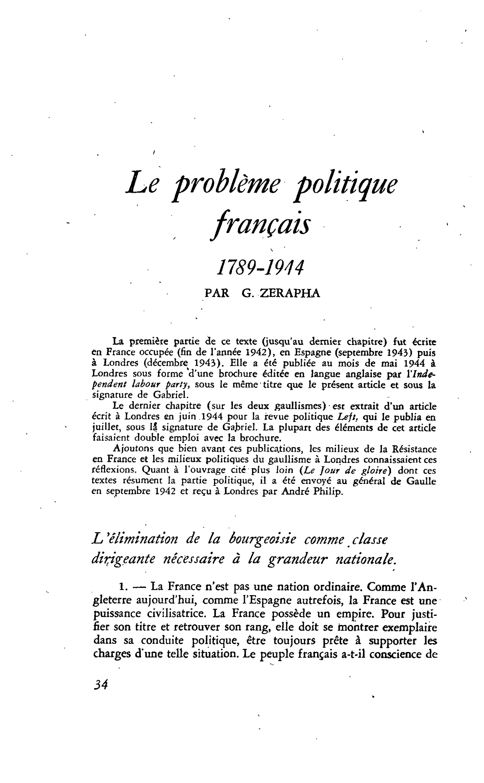 Le problème politique français : 1789-1914