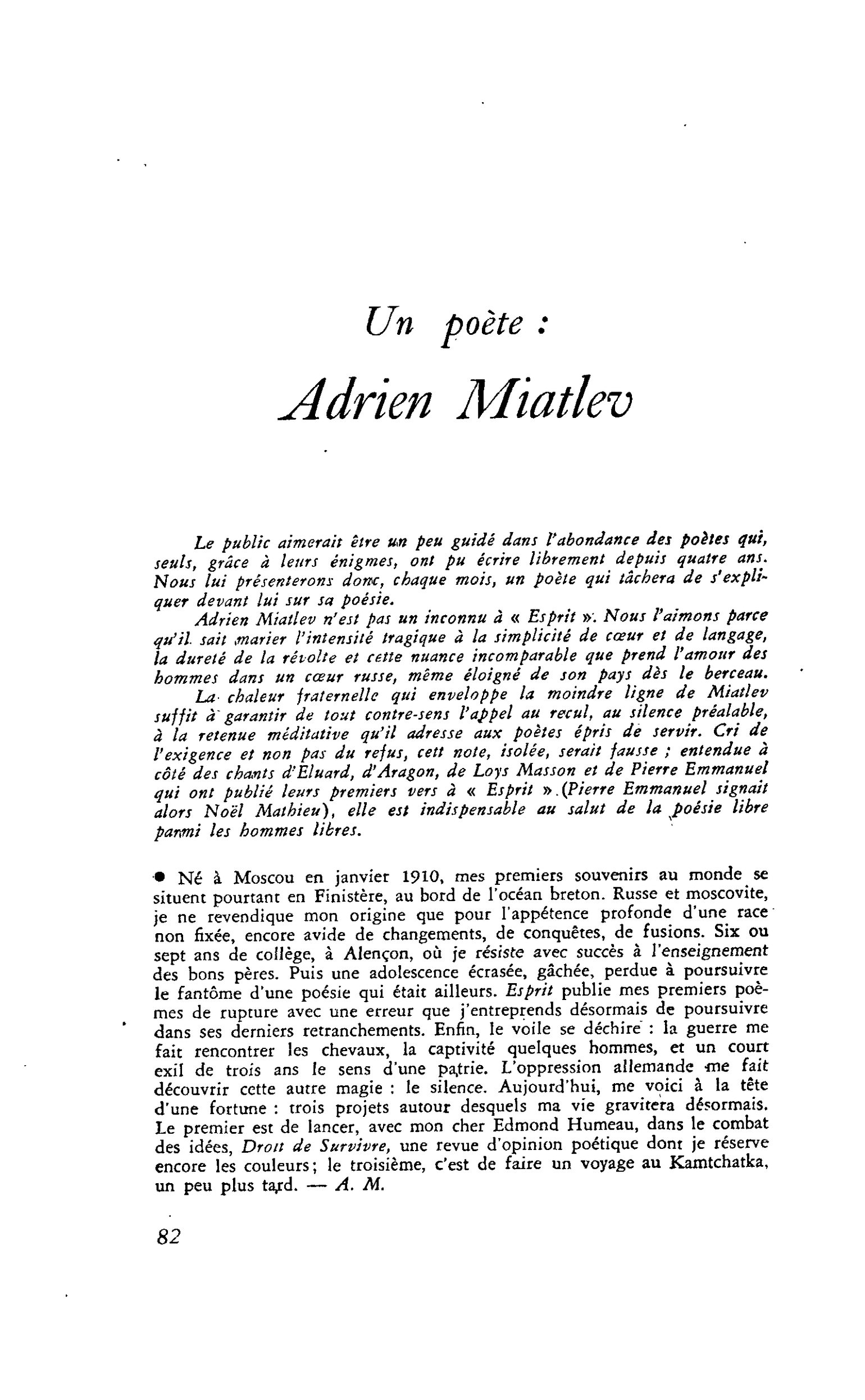 Un poète : Adrien Miatlev
