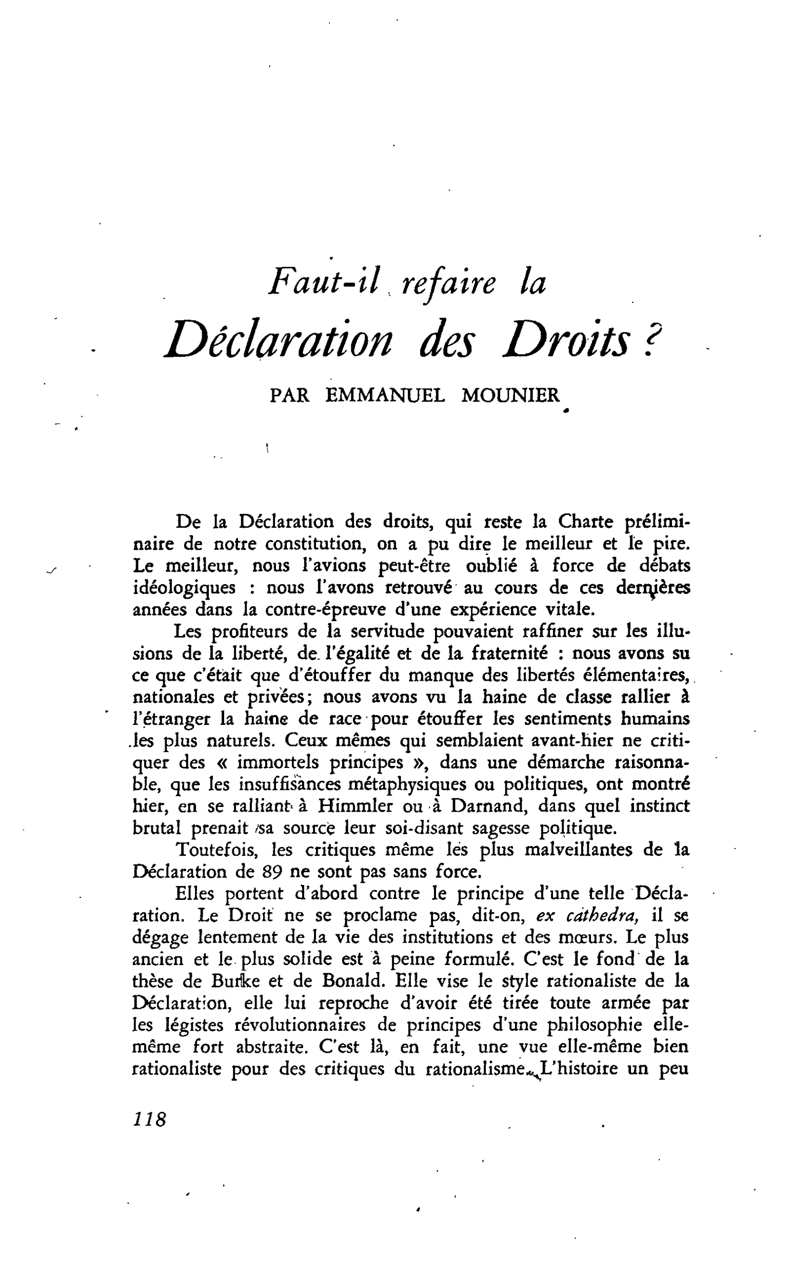 Faut-il refaire la Déclaration des Droits ?