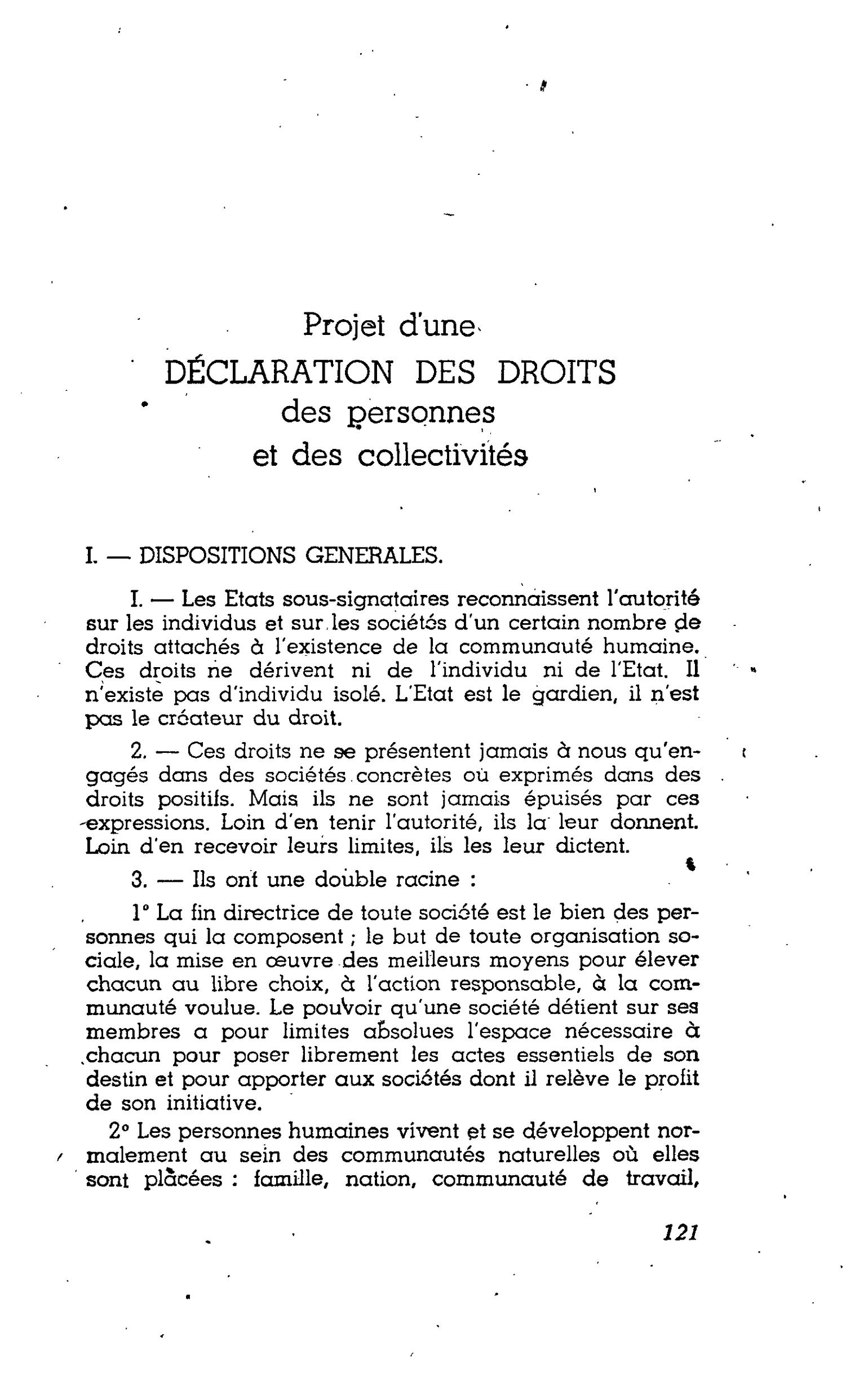 Projet d’une DÉCLARATION DES DROITS des personnes et des collectivités