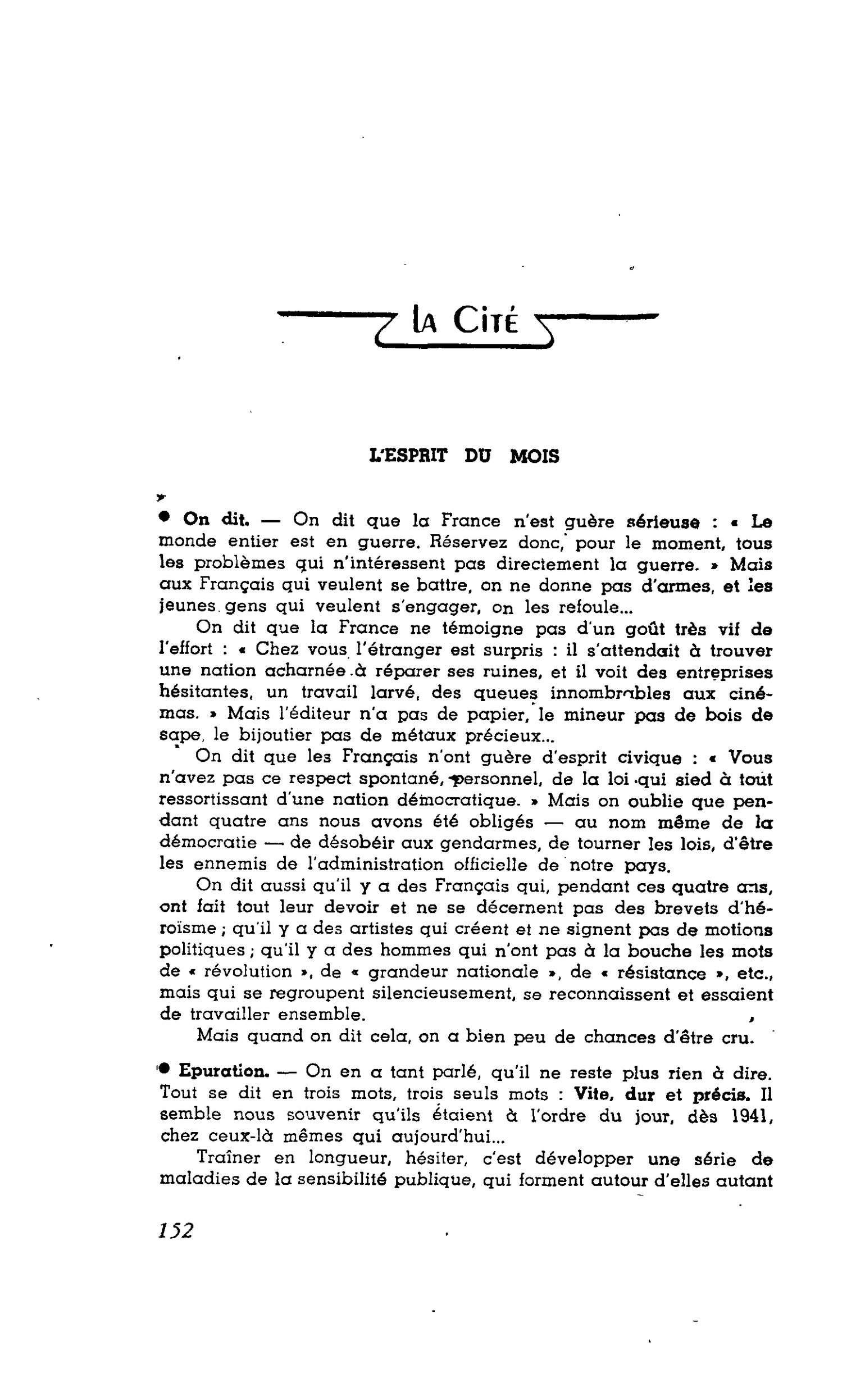 LA CITÉ. L’ESPRIT DU MOIS : On dit