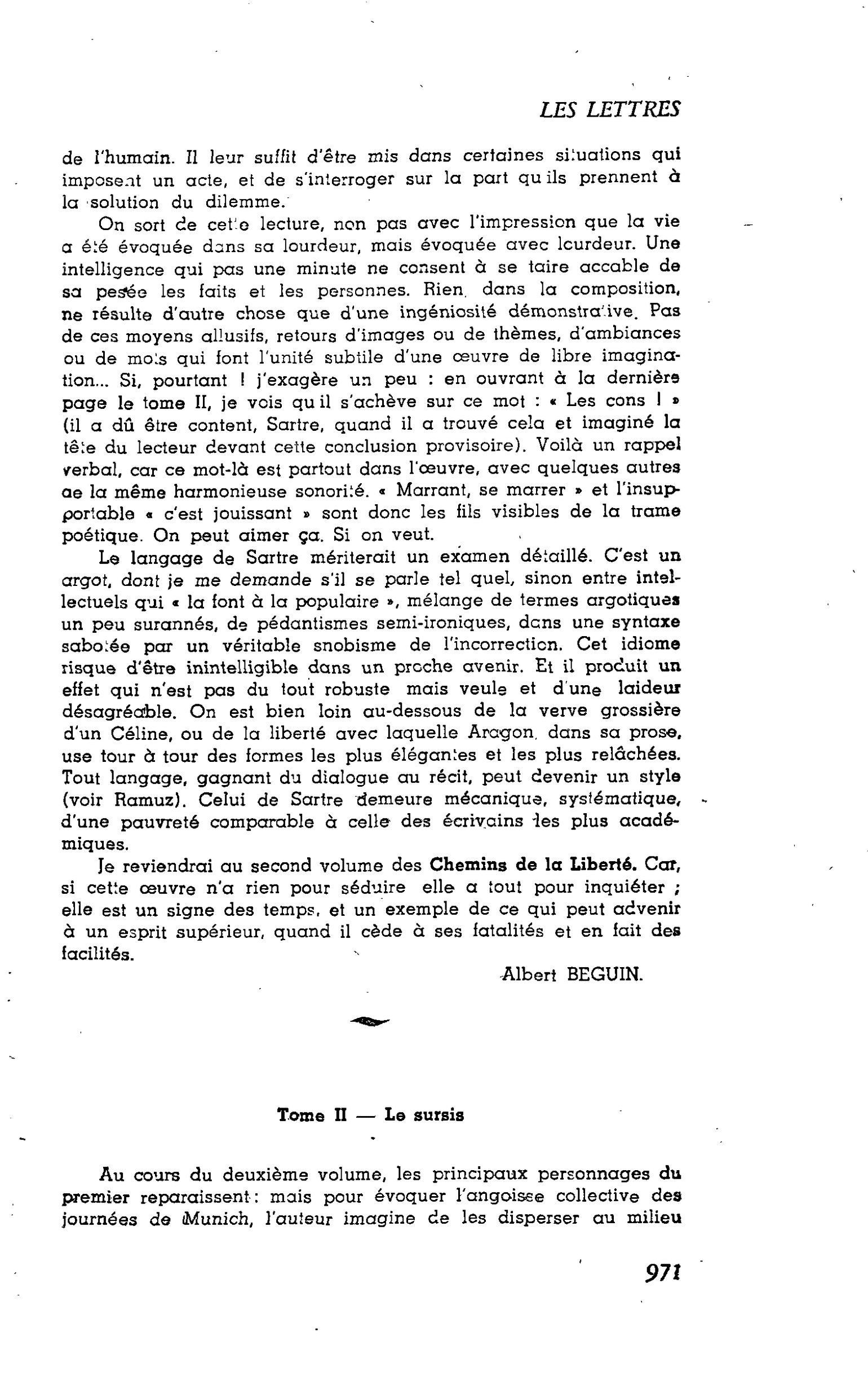 Les Lettres : Tome II ? Le sursis