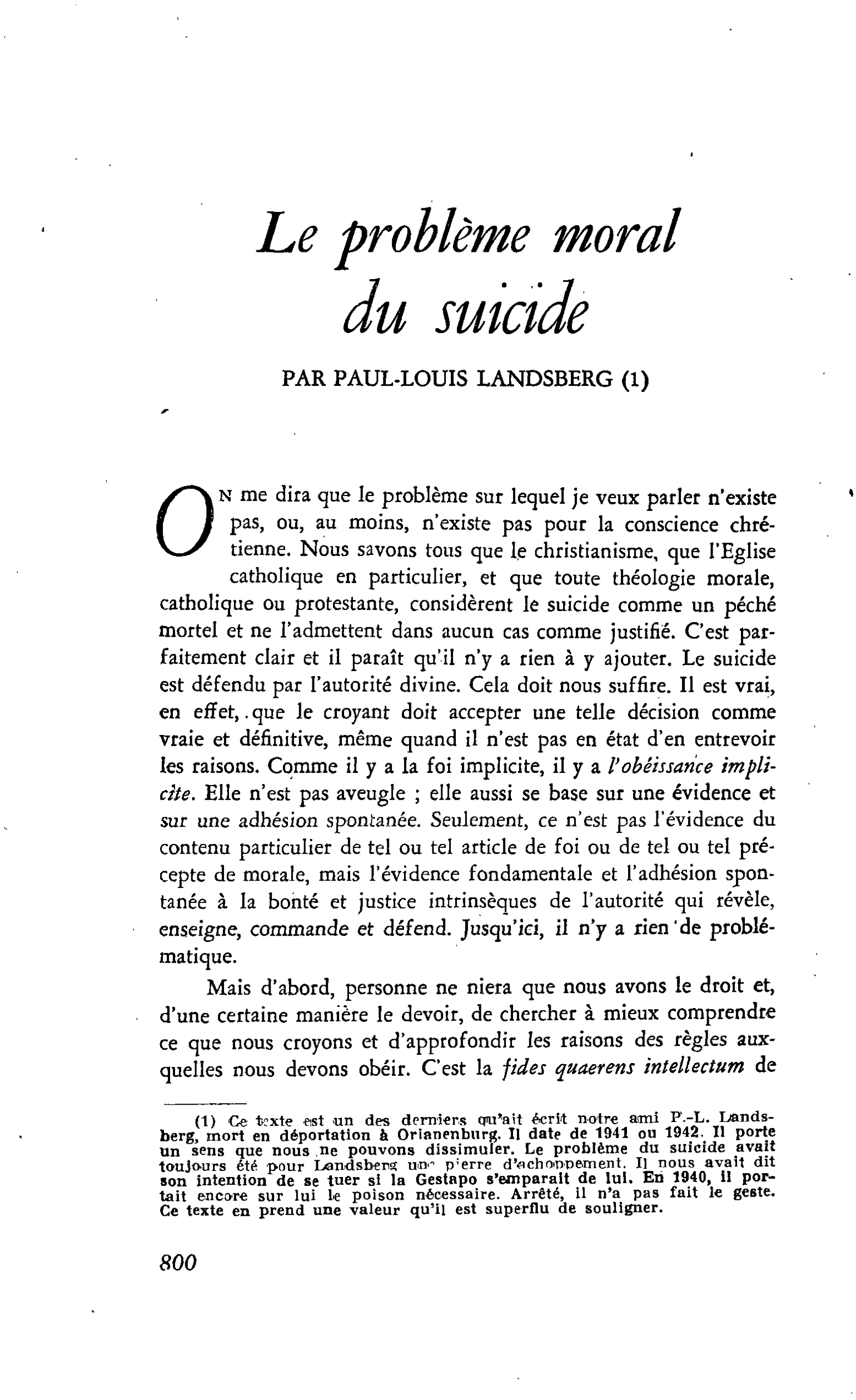 Le problème moral du suicide