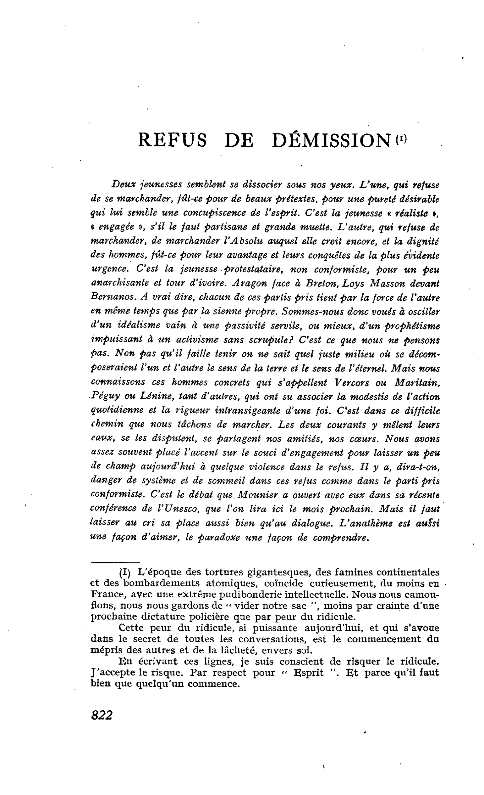 REFUS DE DÉMISSION