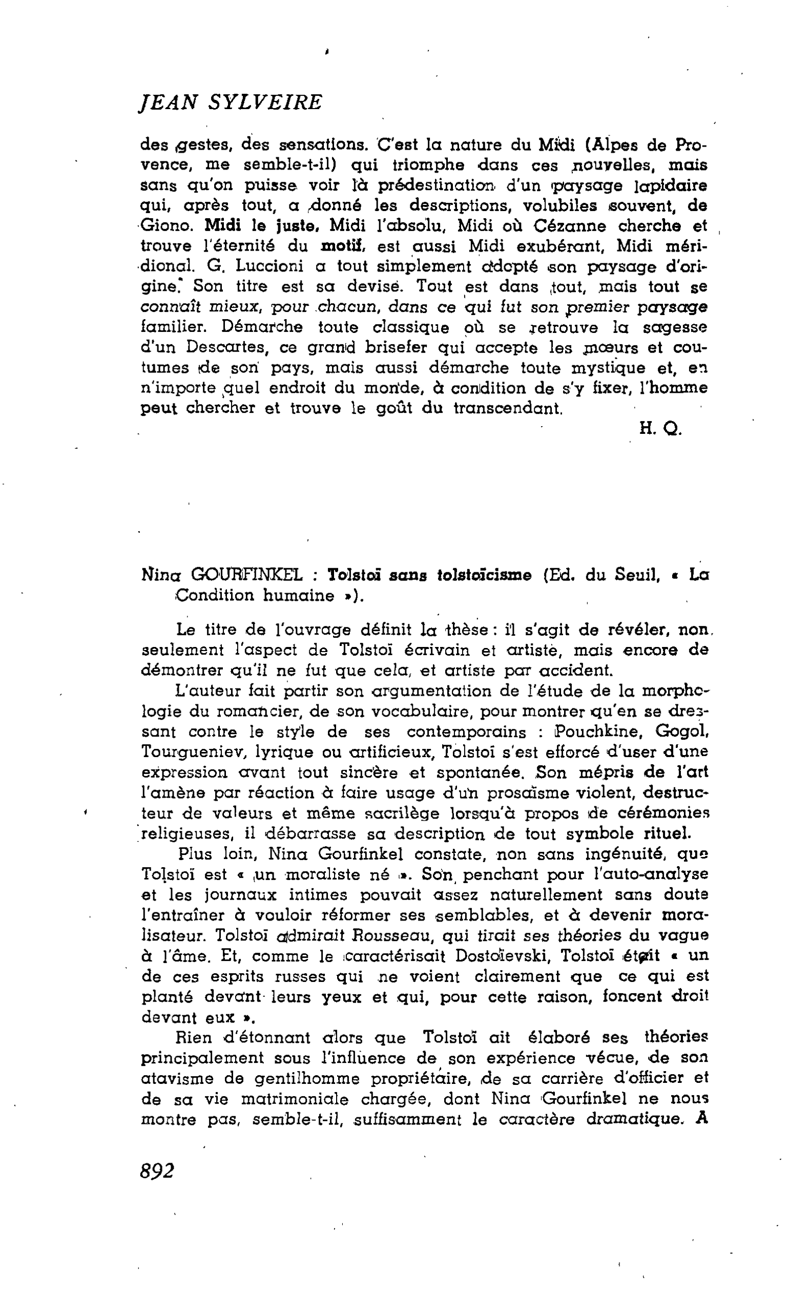 Les Lettres. Nina GOURFINKEL : Tolstoï sans Tolstoïcisme