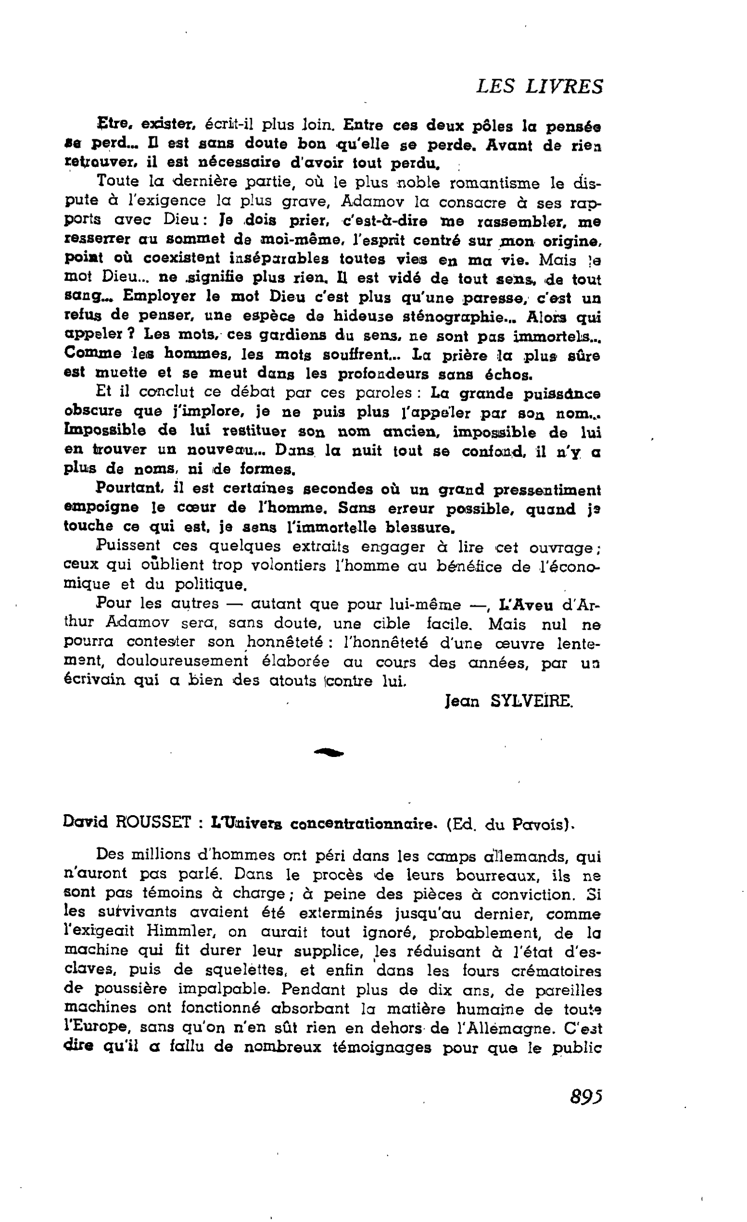 Les Lettres. David ROUSSET : L’Univers concentrationnaire