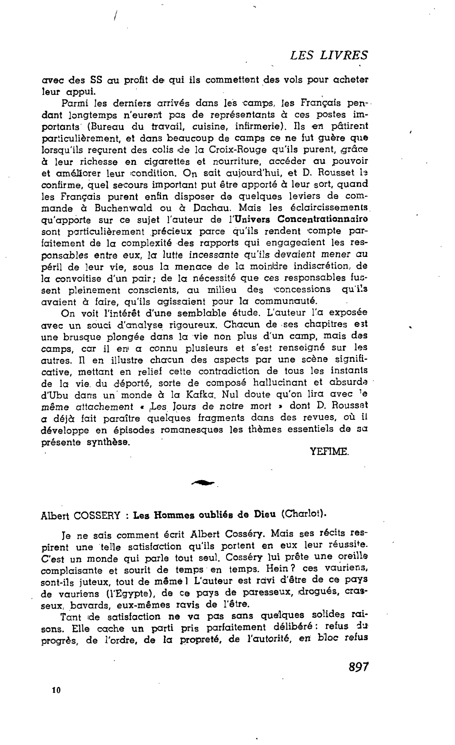 Les Lettres. Albert COSSERY : Les Hommes oubliés de Dieu