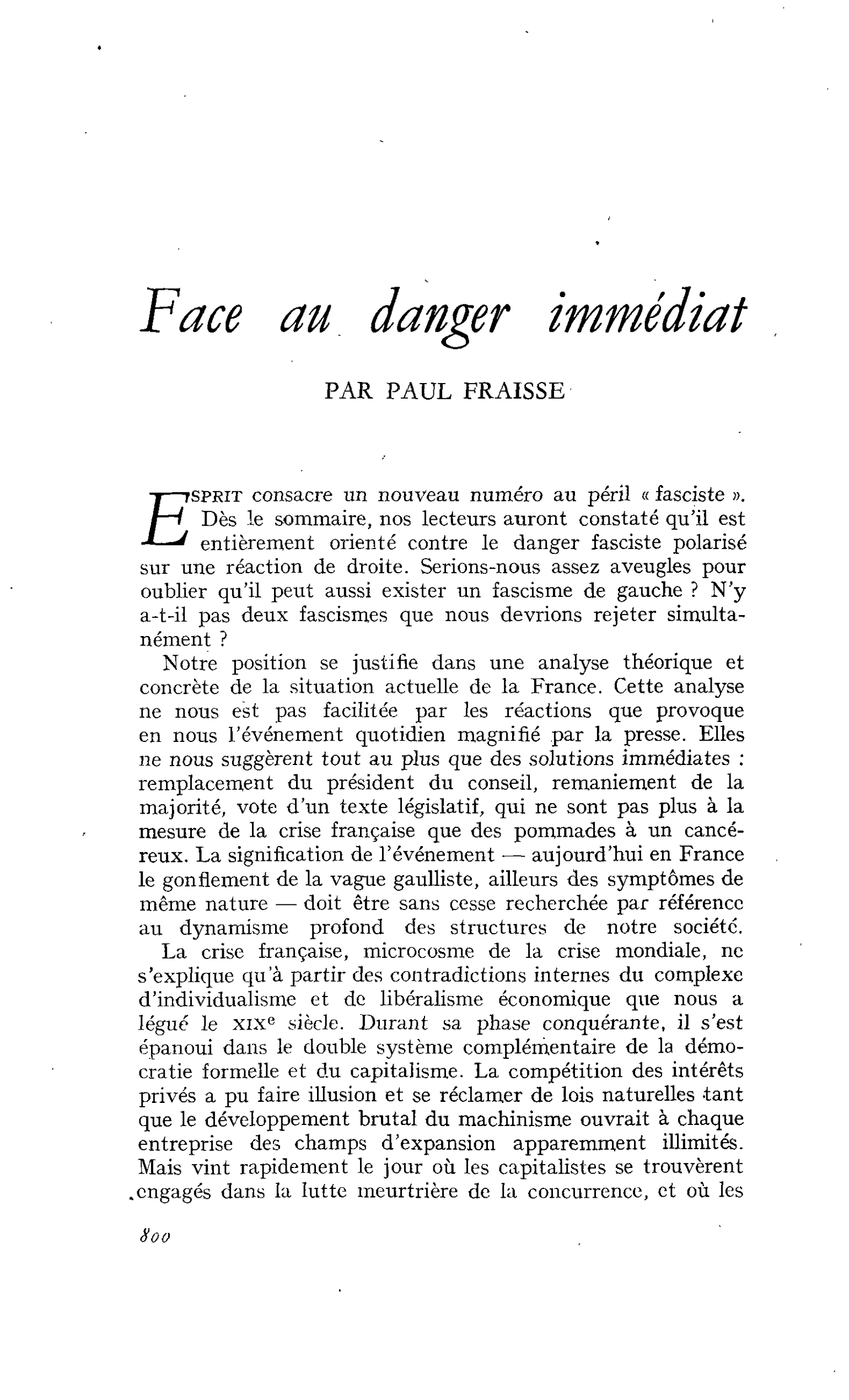 Face au danger immédiat