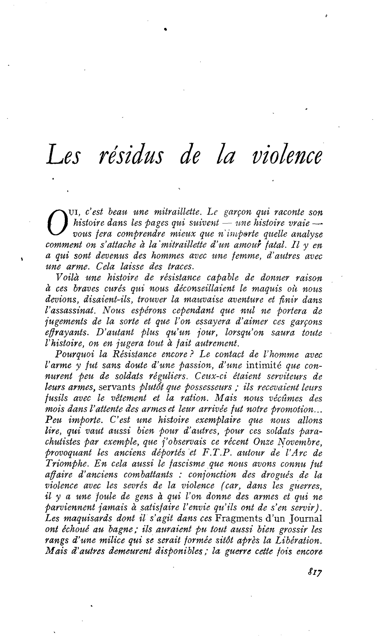 Les résidus de la violence