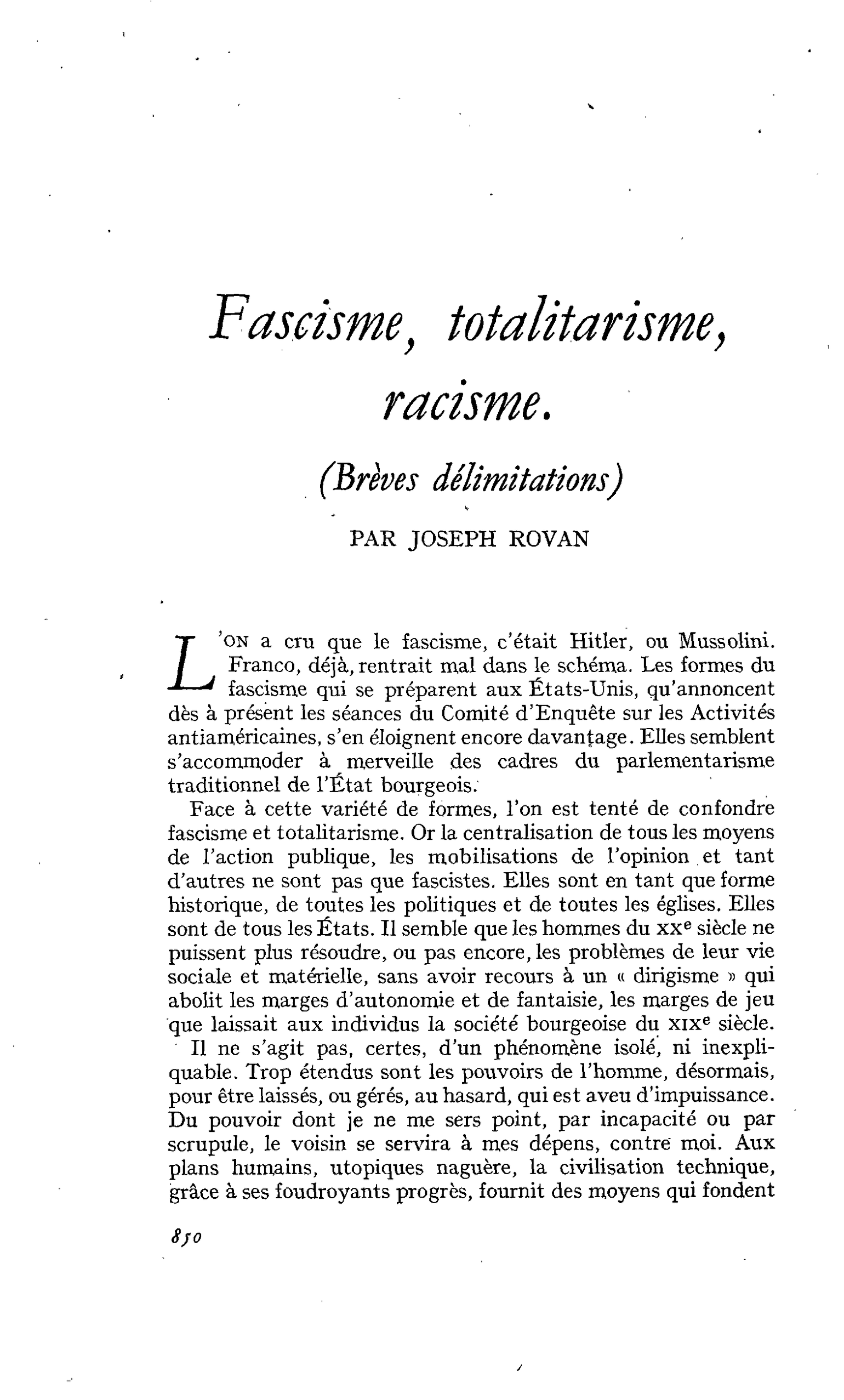 Fascisme, totalitarisme, racisme. (Brèves délimitations)