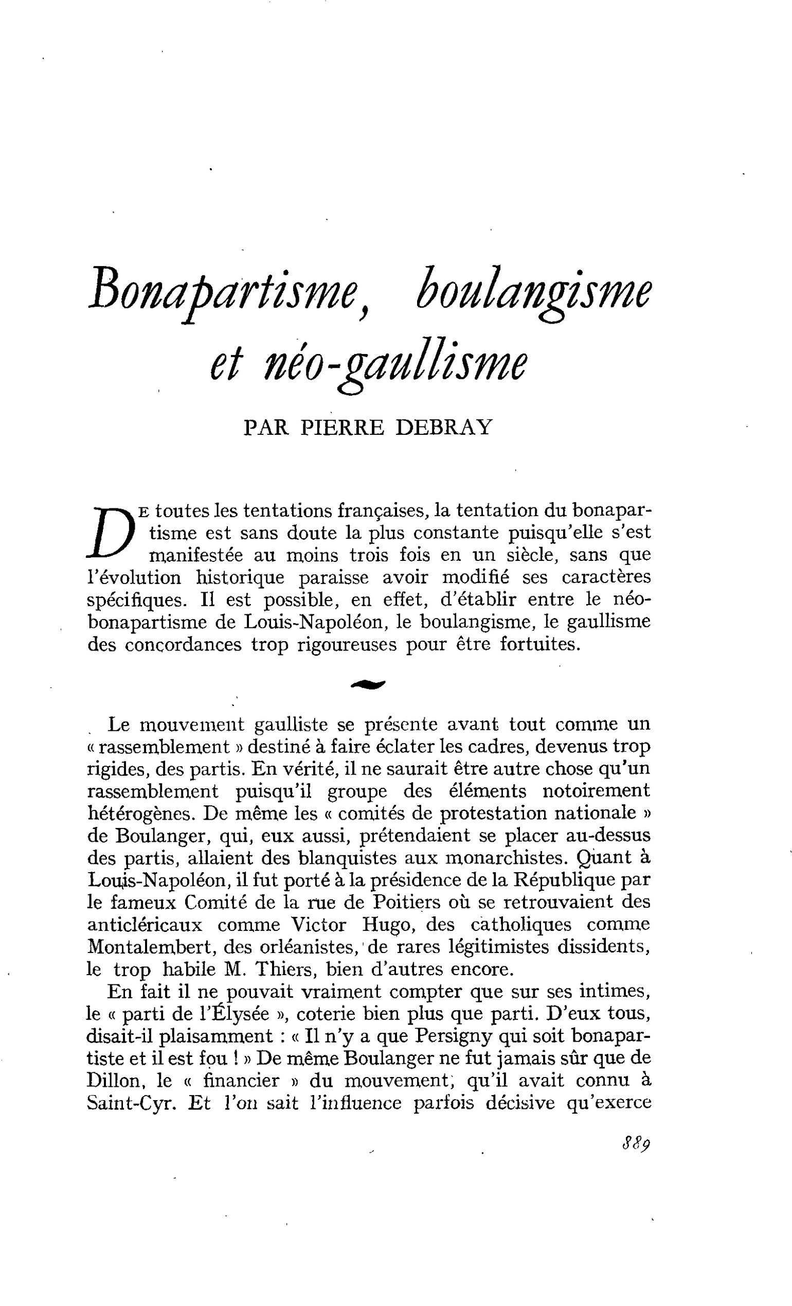 Bonapartisme, boulangisme et néo-gaullisme