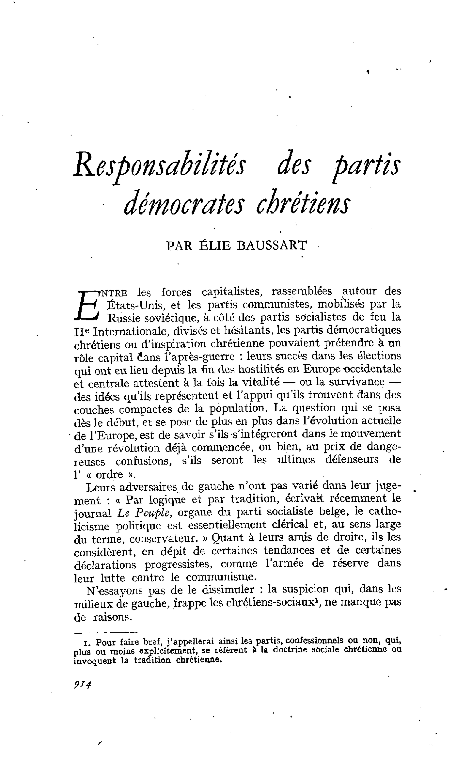Responsabilités des partis démocrates chrétiens