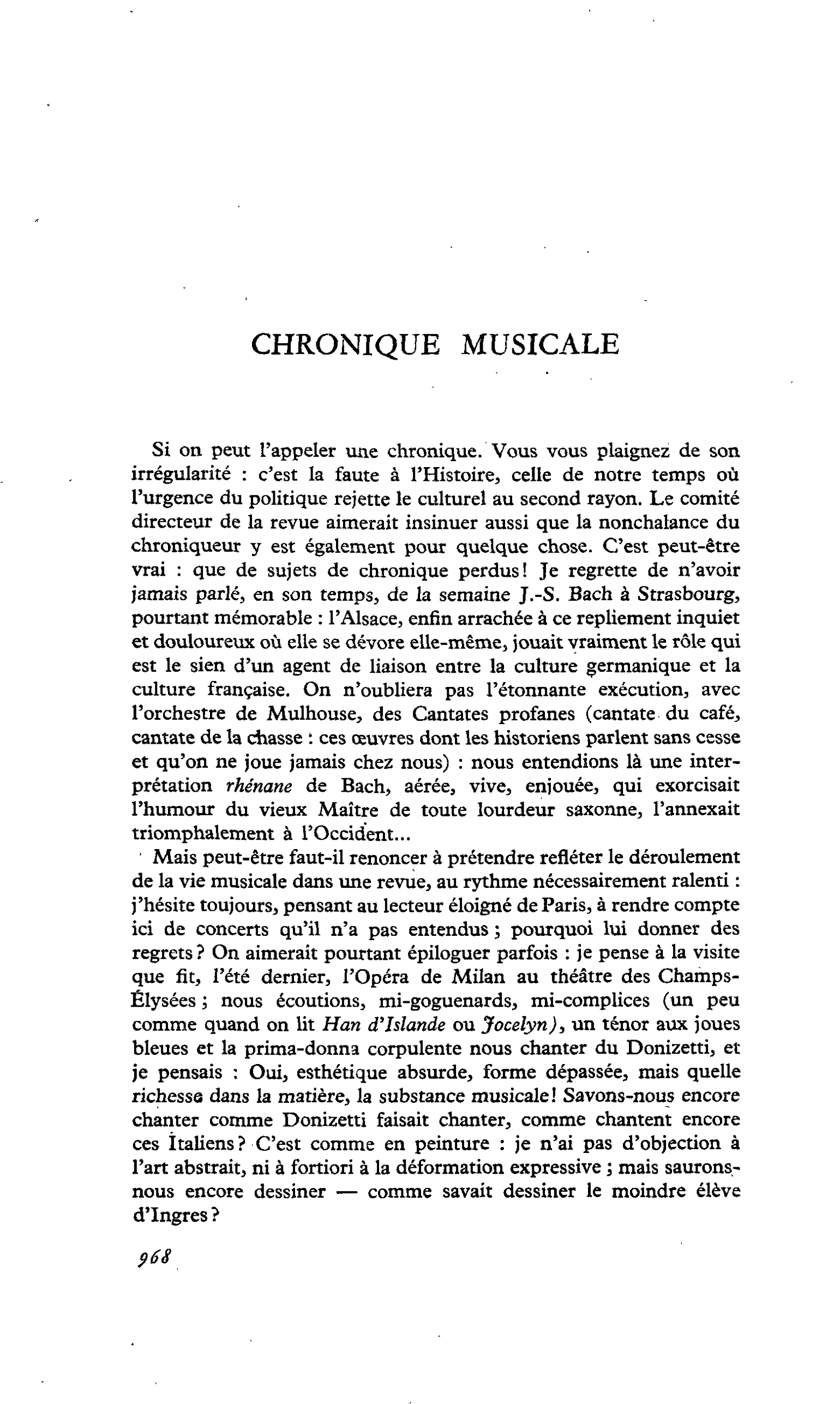 CHRONIQUE MUSICALE