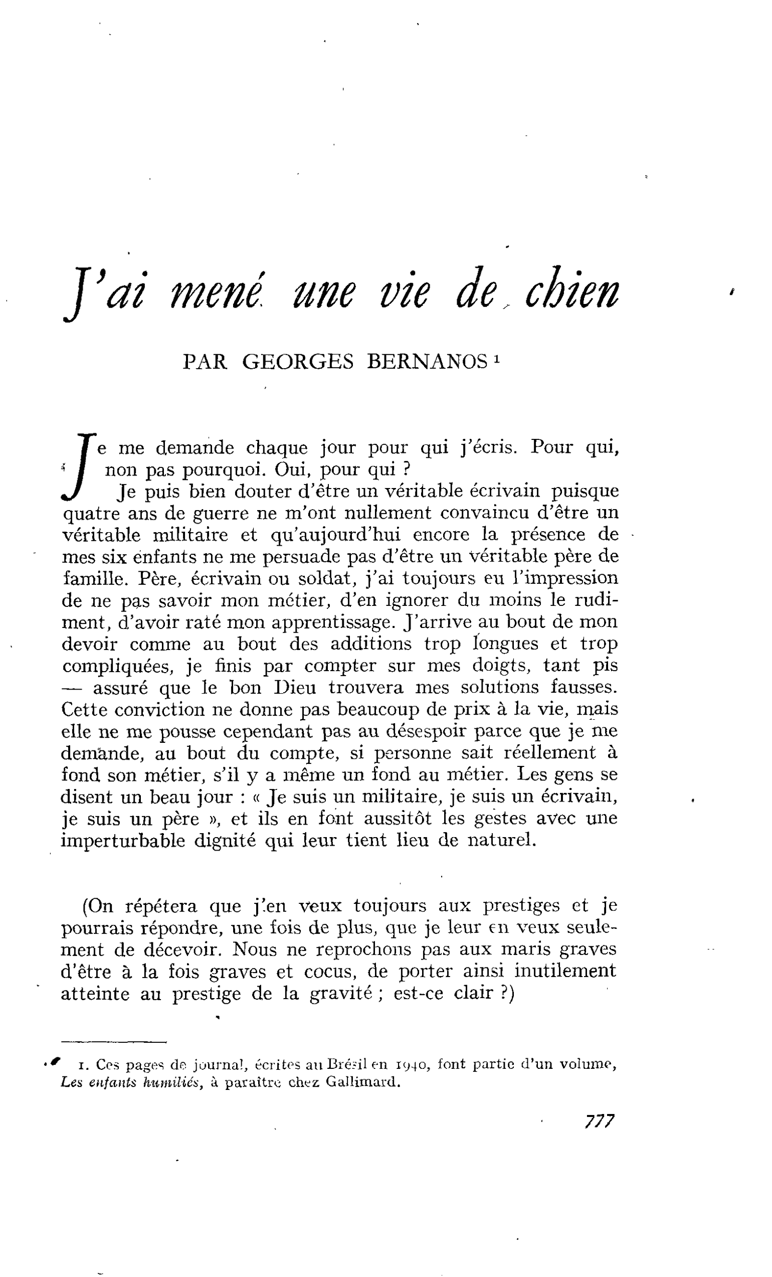 J’ai mené une vie de chien