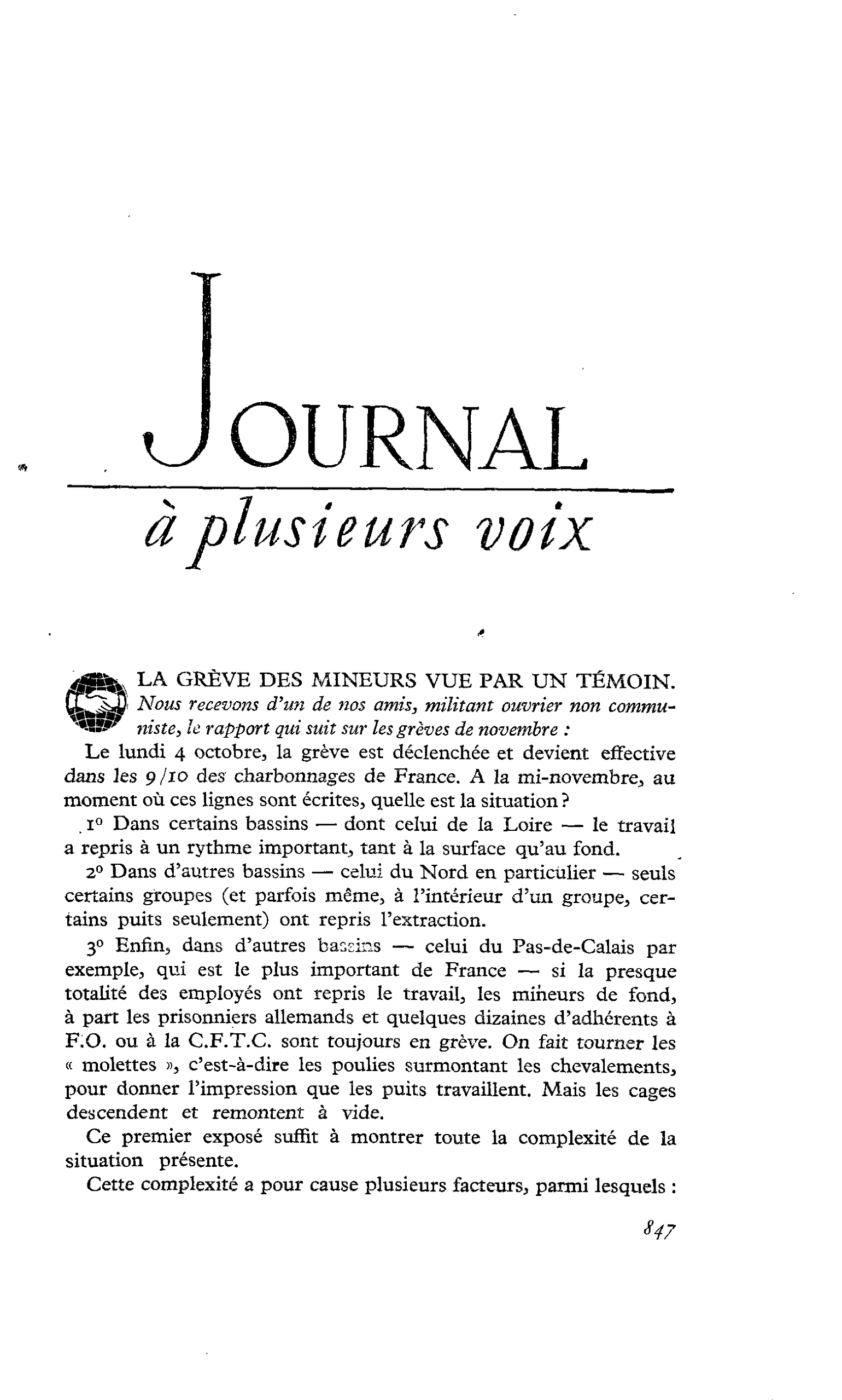 LA GRÈVE DES MINEURS VUE PAR UN TÉMOIN