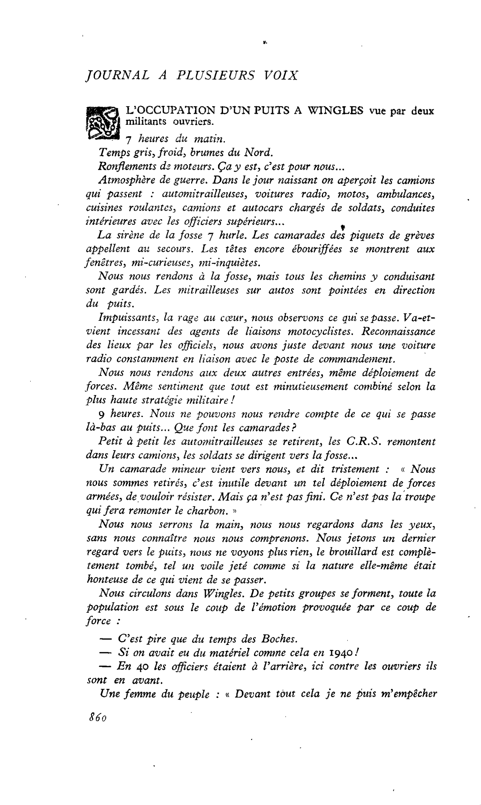 L’OCCUPATION D’UN PUITS A WINGLES
