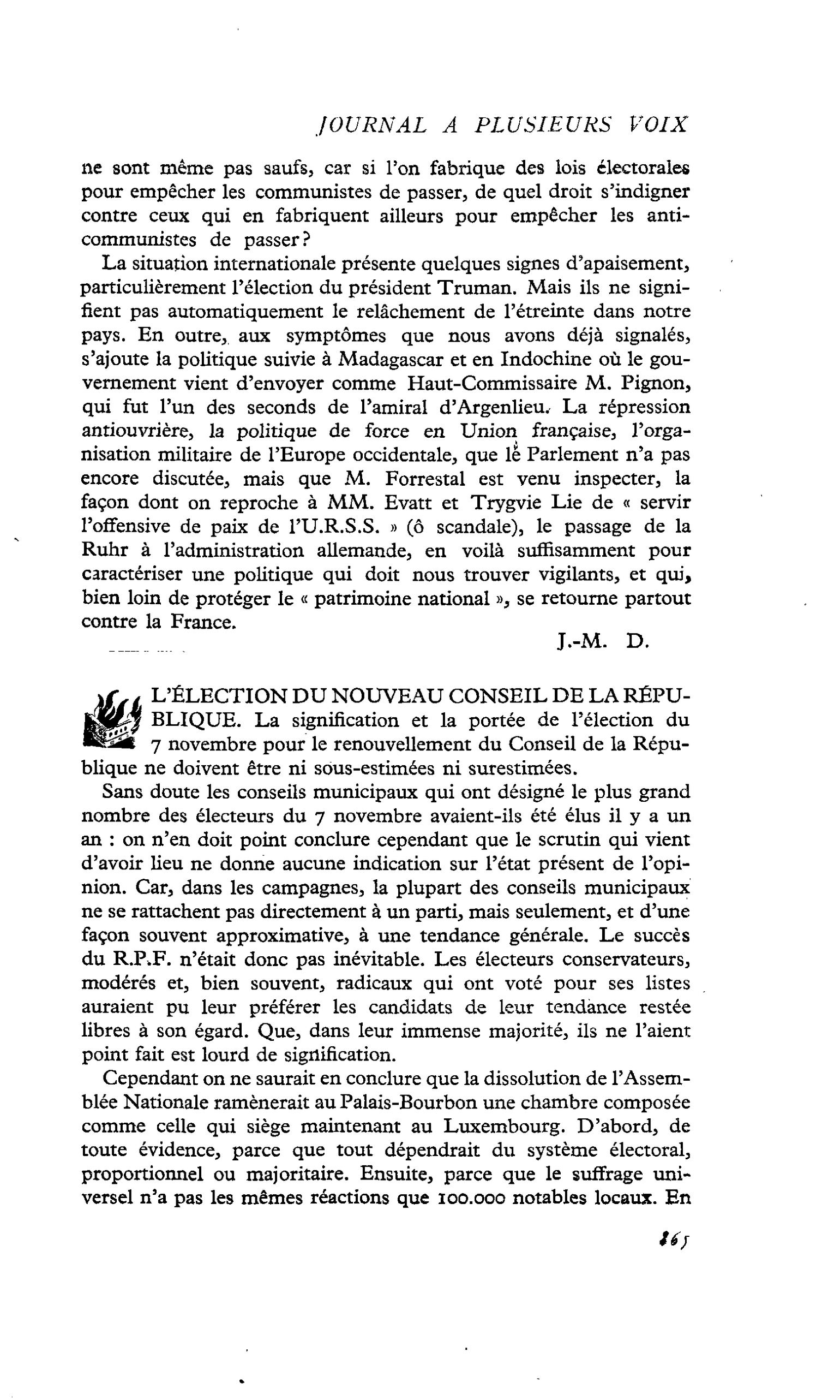 L’ÉLECTION DU NOUVEAU CONSEIL DE LA RÉPUBLIQUE