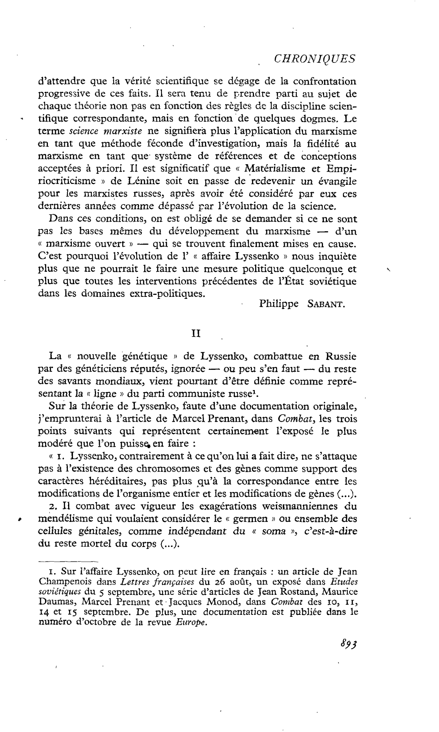 TROIS VUES SUR L’AFFAIRE LYSSENKO