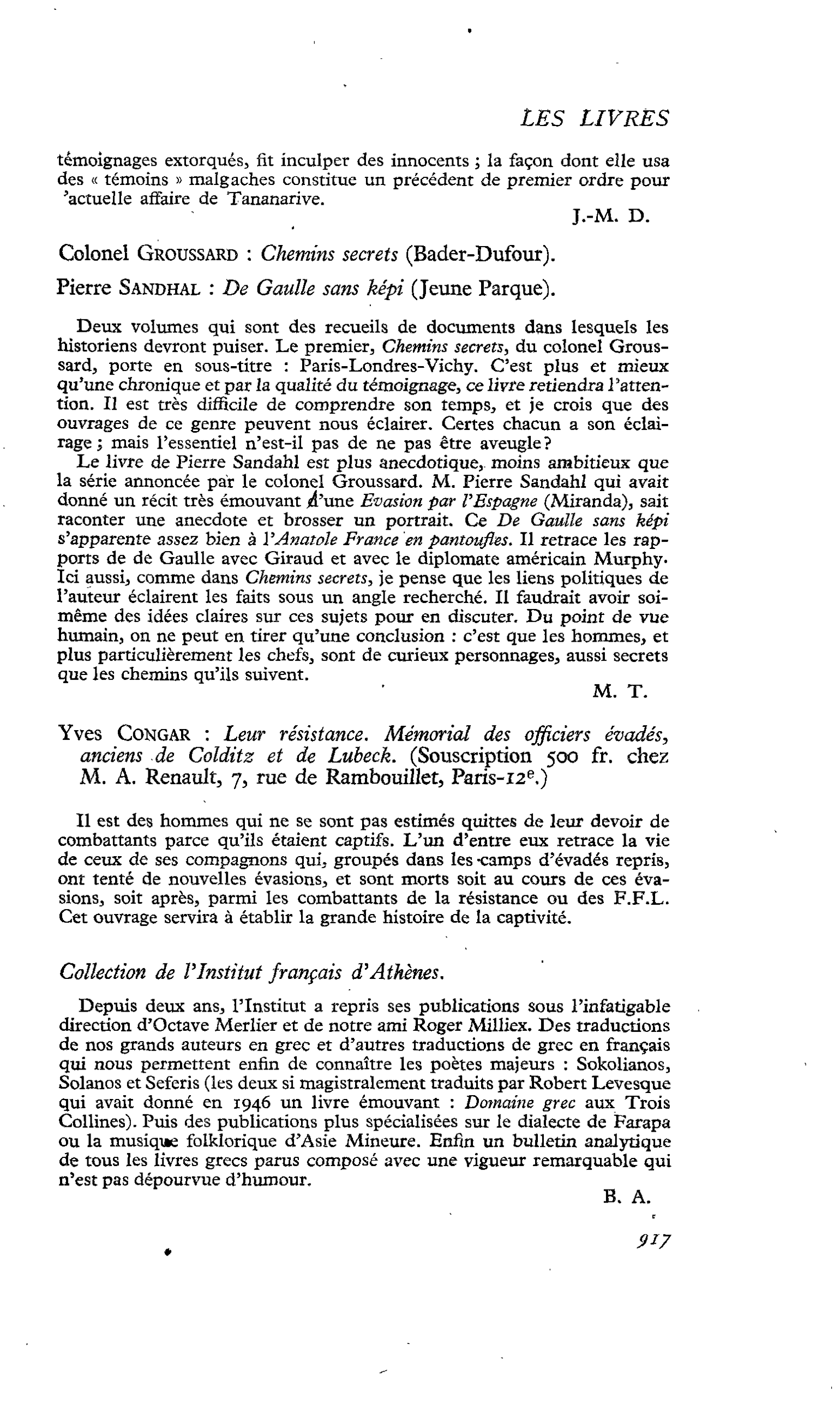 Yves Congar : Leur résistance. Mémorial des officiers évadés, anciens de Colditz et de Lubeck.