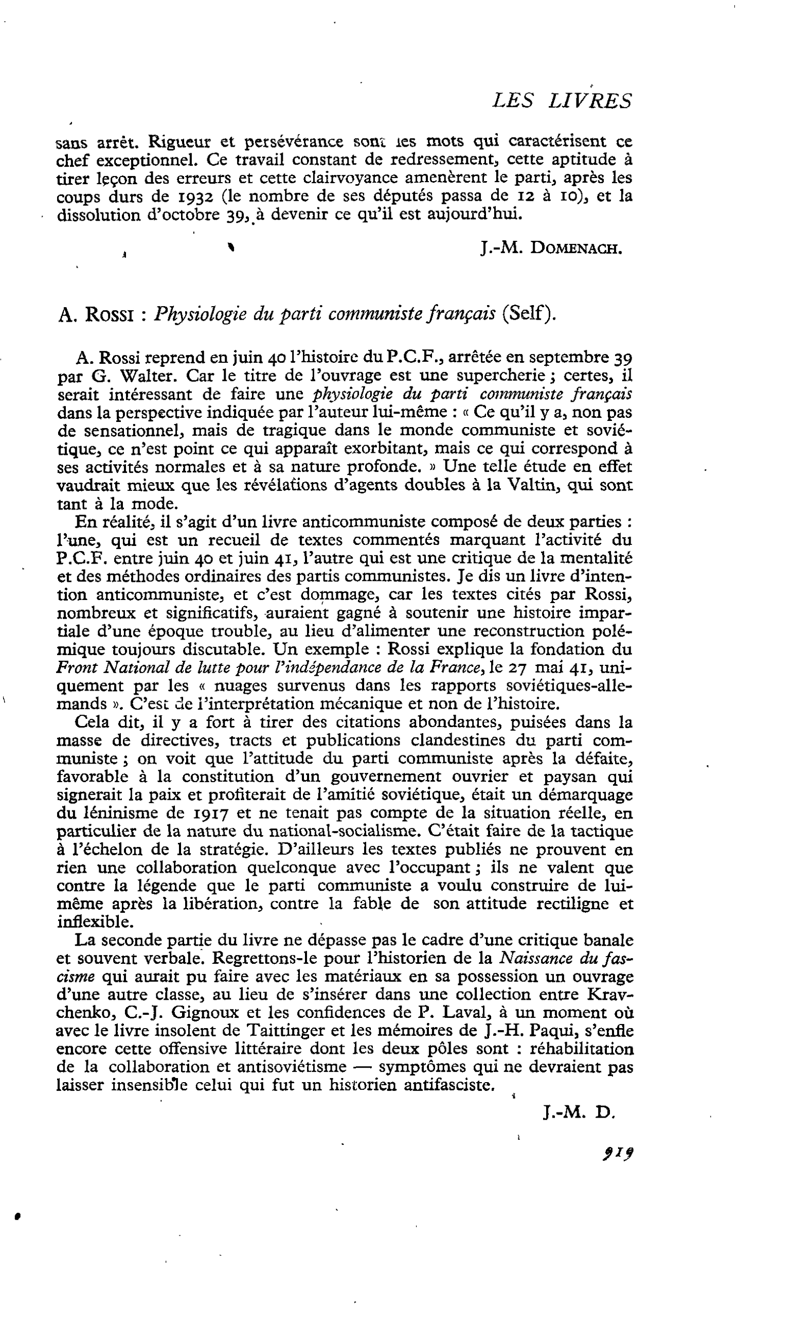 A. Rossi : Physiologie du parti communiste français