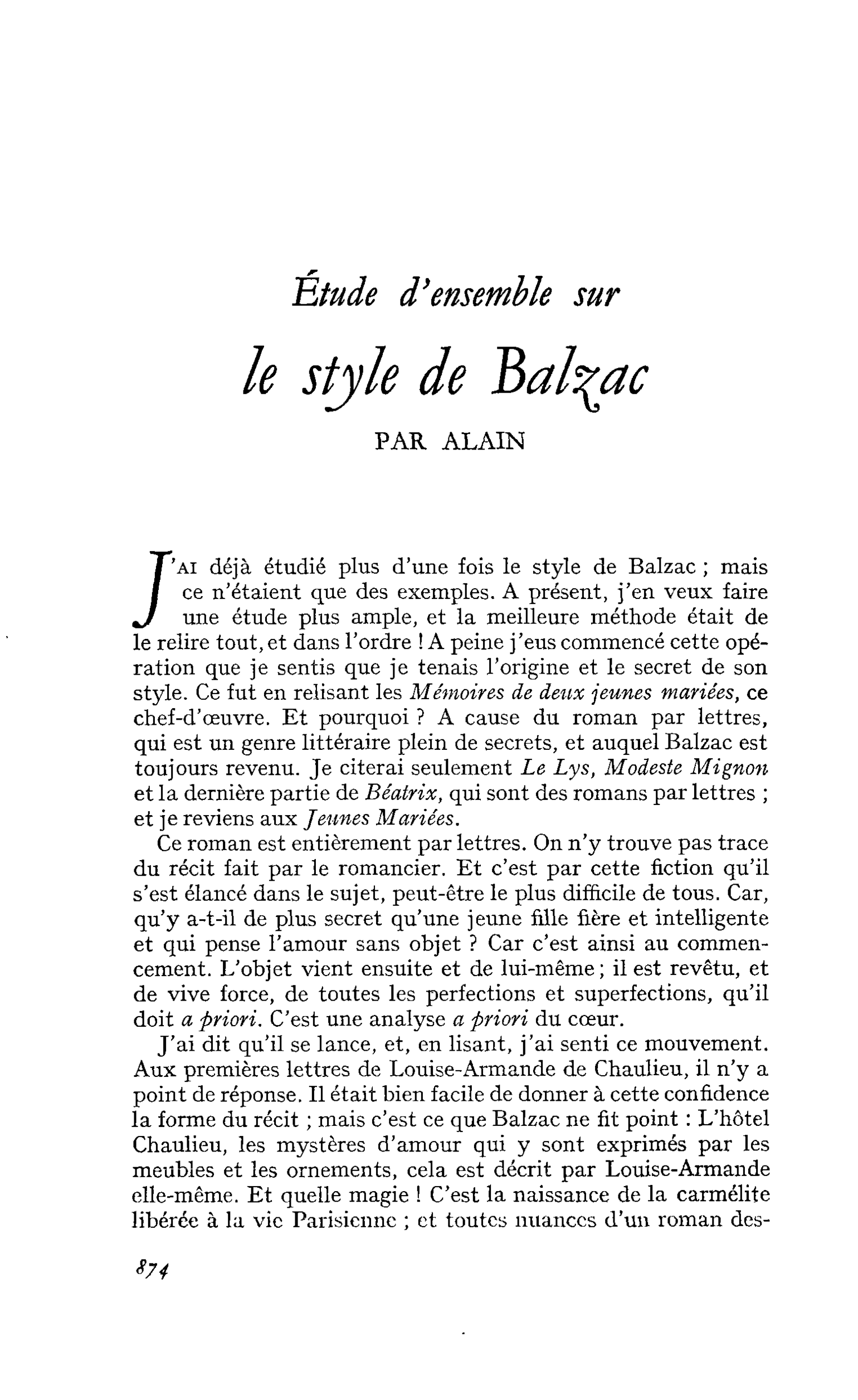 Étude d’ensemble sur le style de Balzac