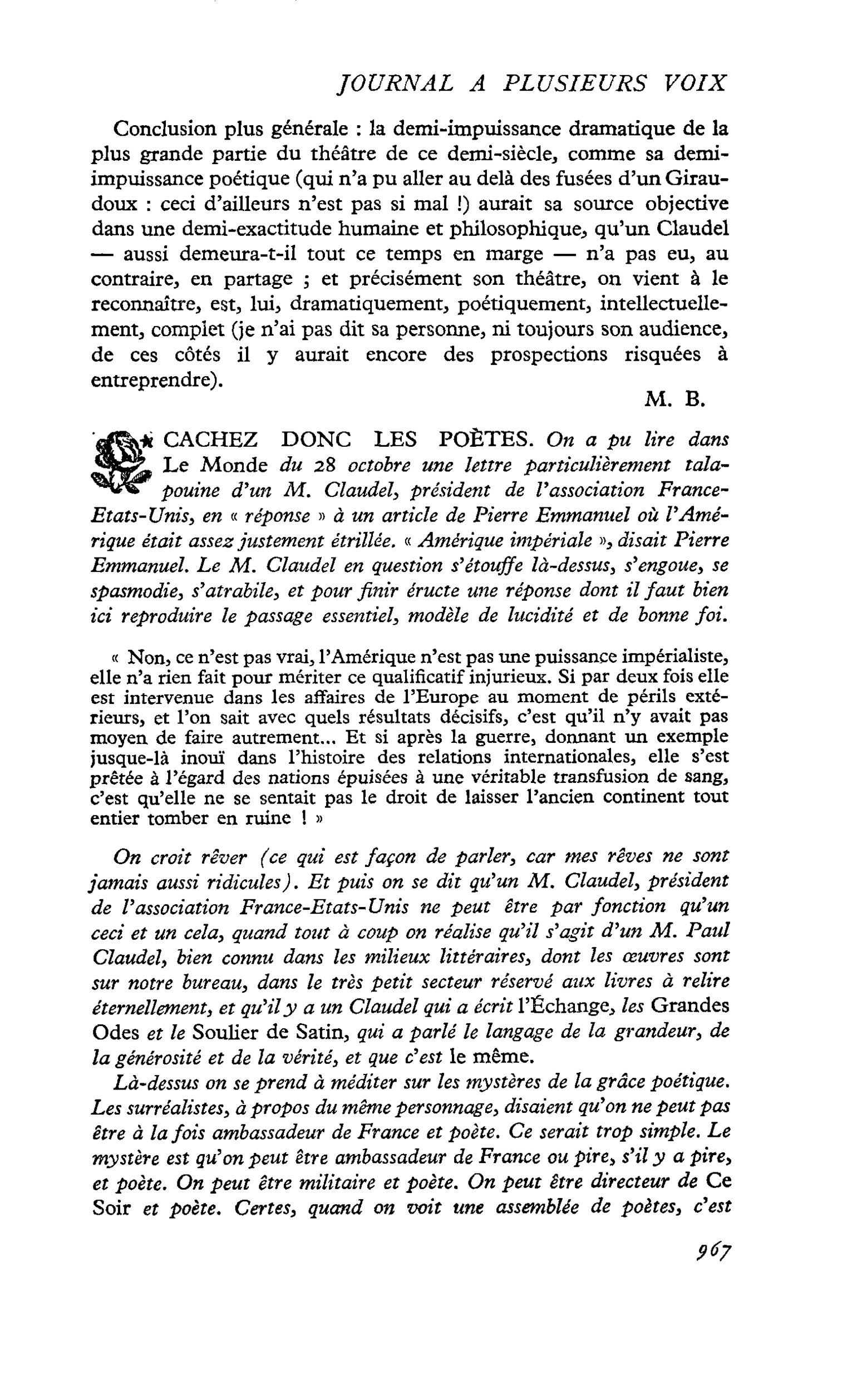 CACHEZ DONC LES POÈTES