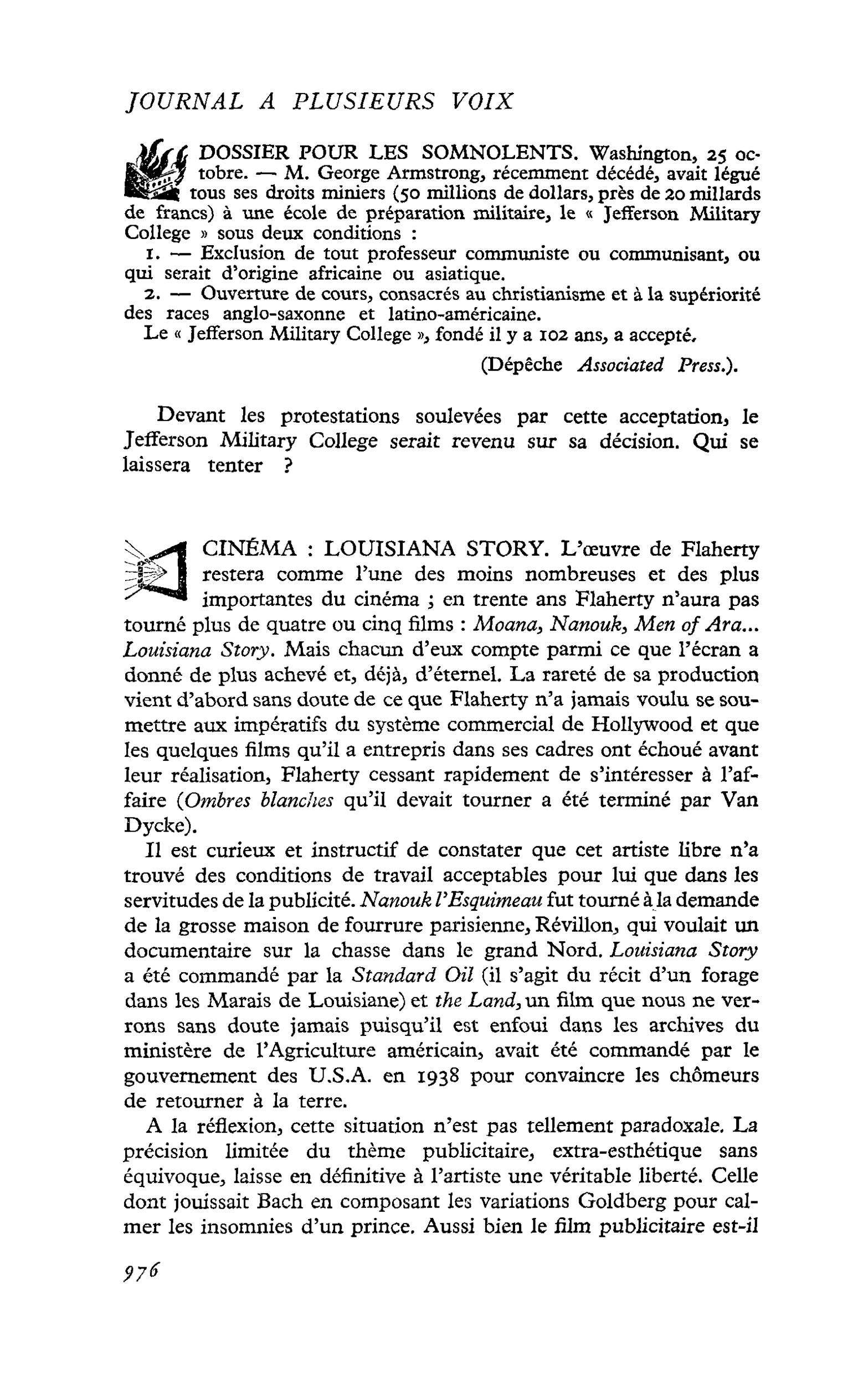 CINÉMA : LOUISIANA STORY