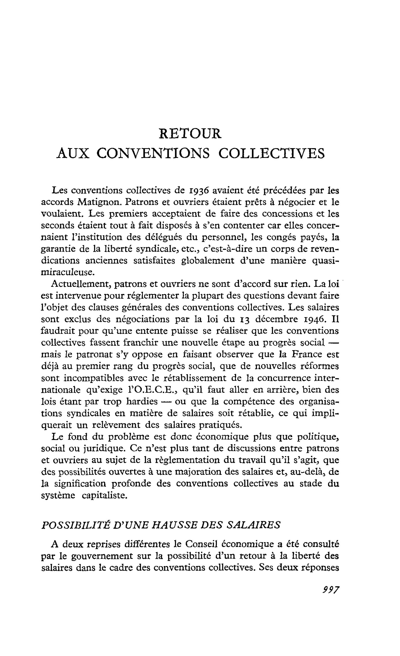 Retour aux conventions collectives