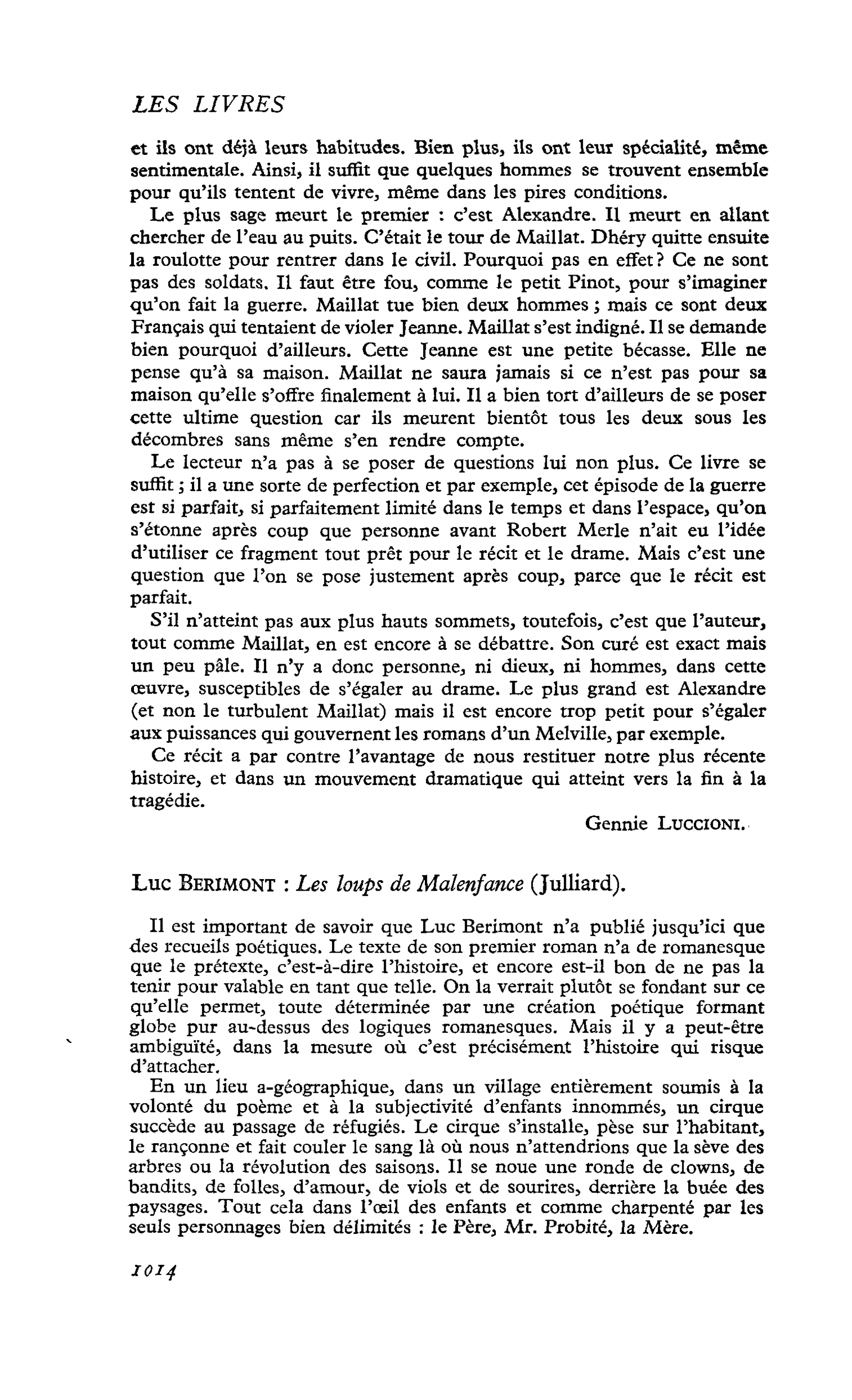 Luc Berimont : Les loups de Malenfance