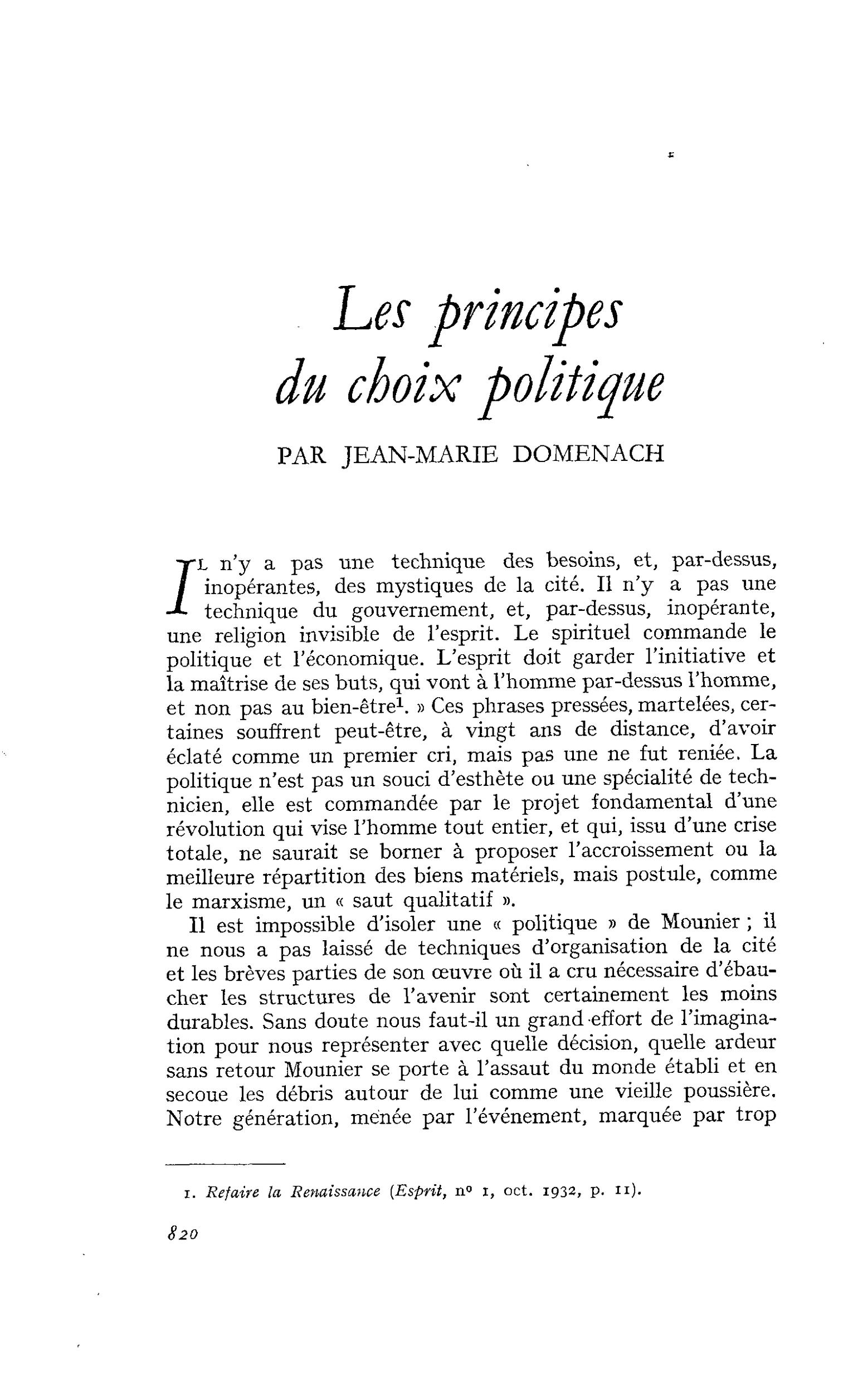 Les principes du choix politique